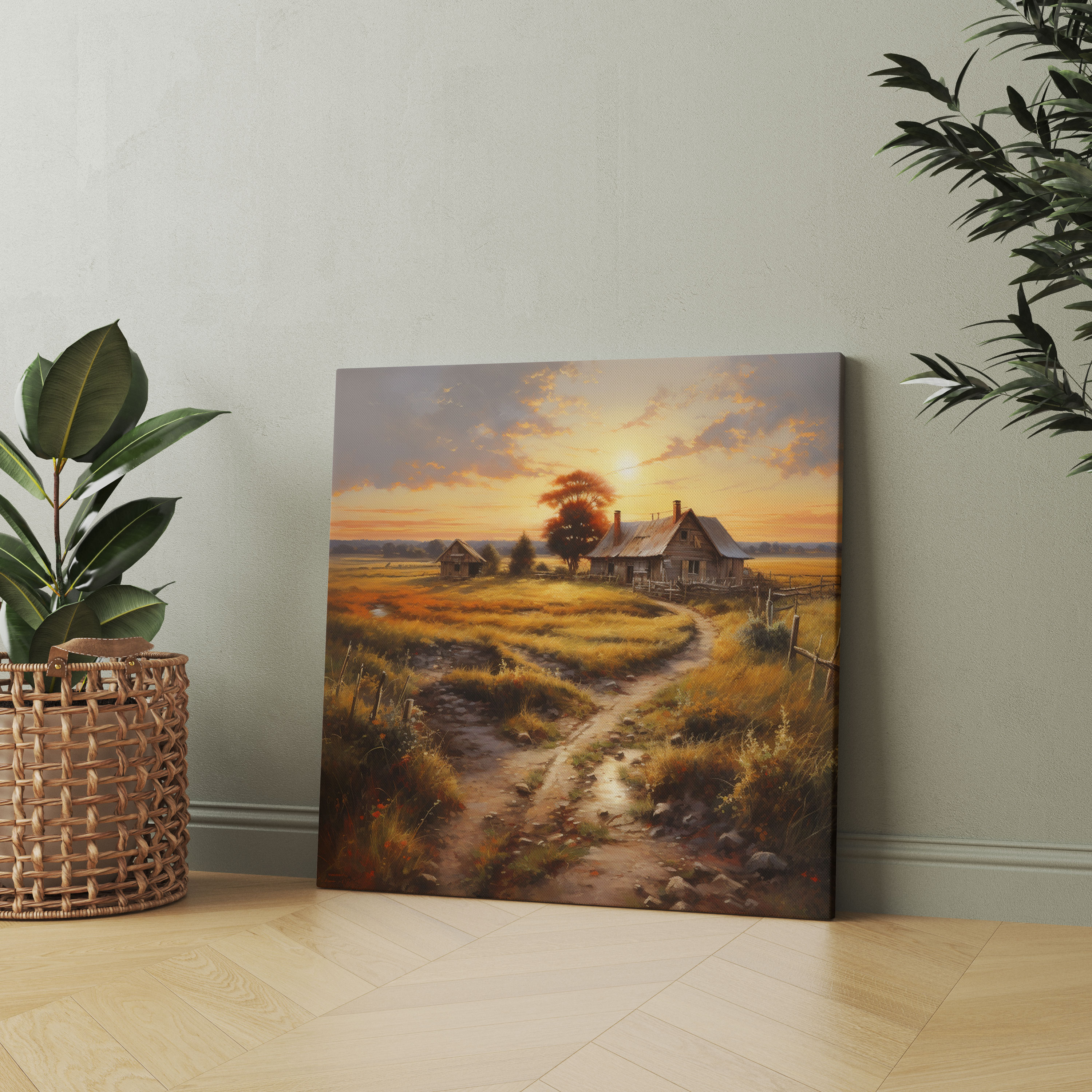 Sunset Farmhouse Wall Art - Sunset, Home Decoration, Canvas, Rustic Farmhouse