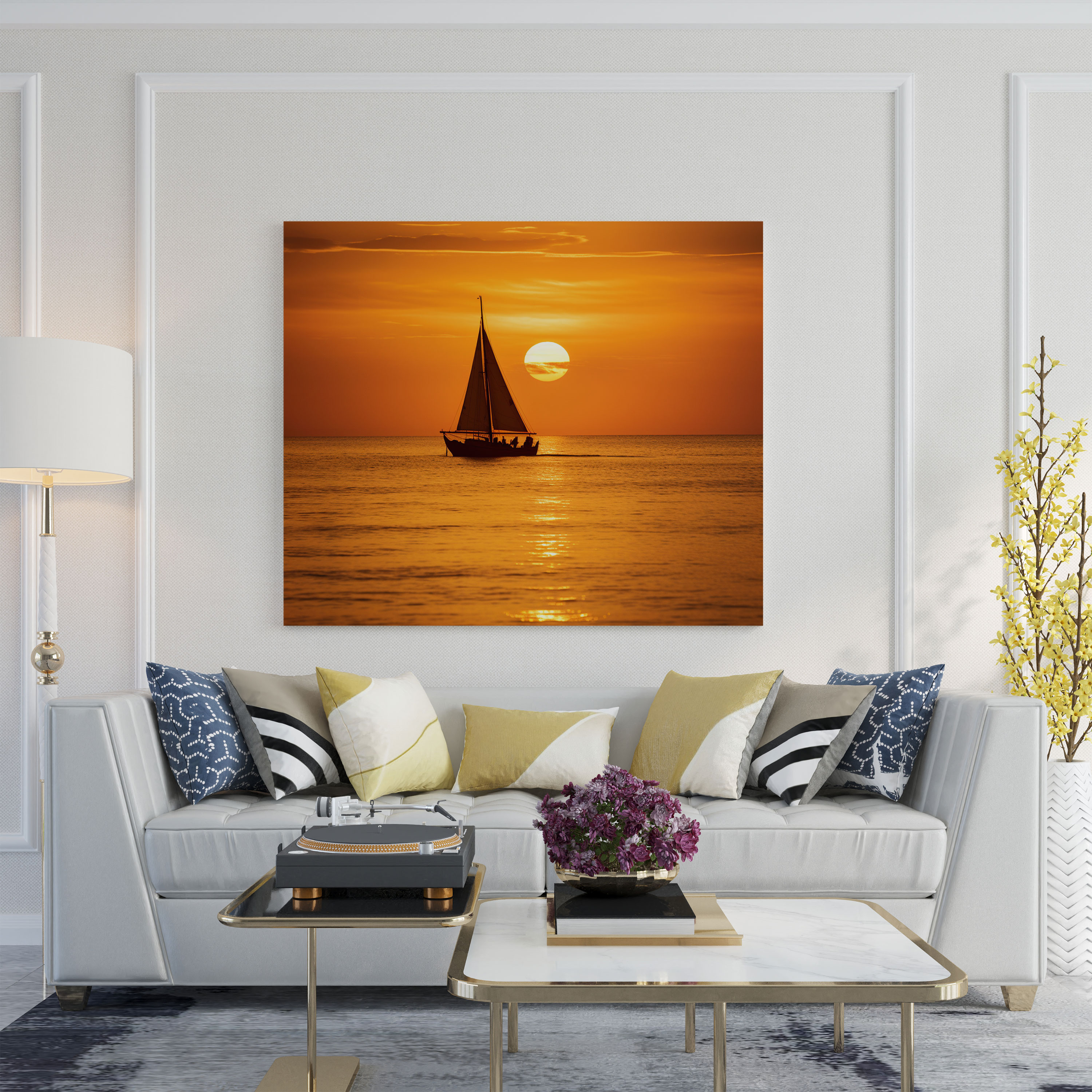 Sunset Boat Canvas Print - Sunset, Sunset, Silhouette Of A Boat, Golden Horizon