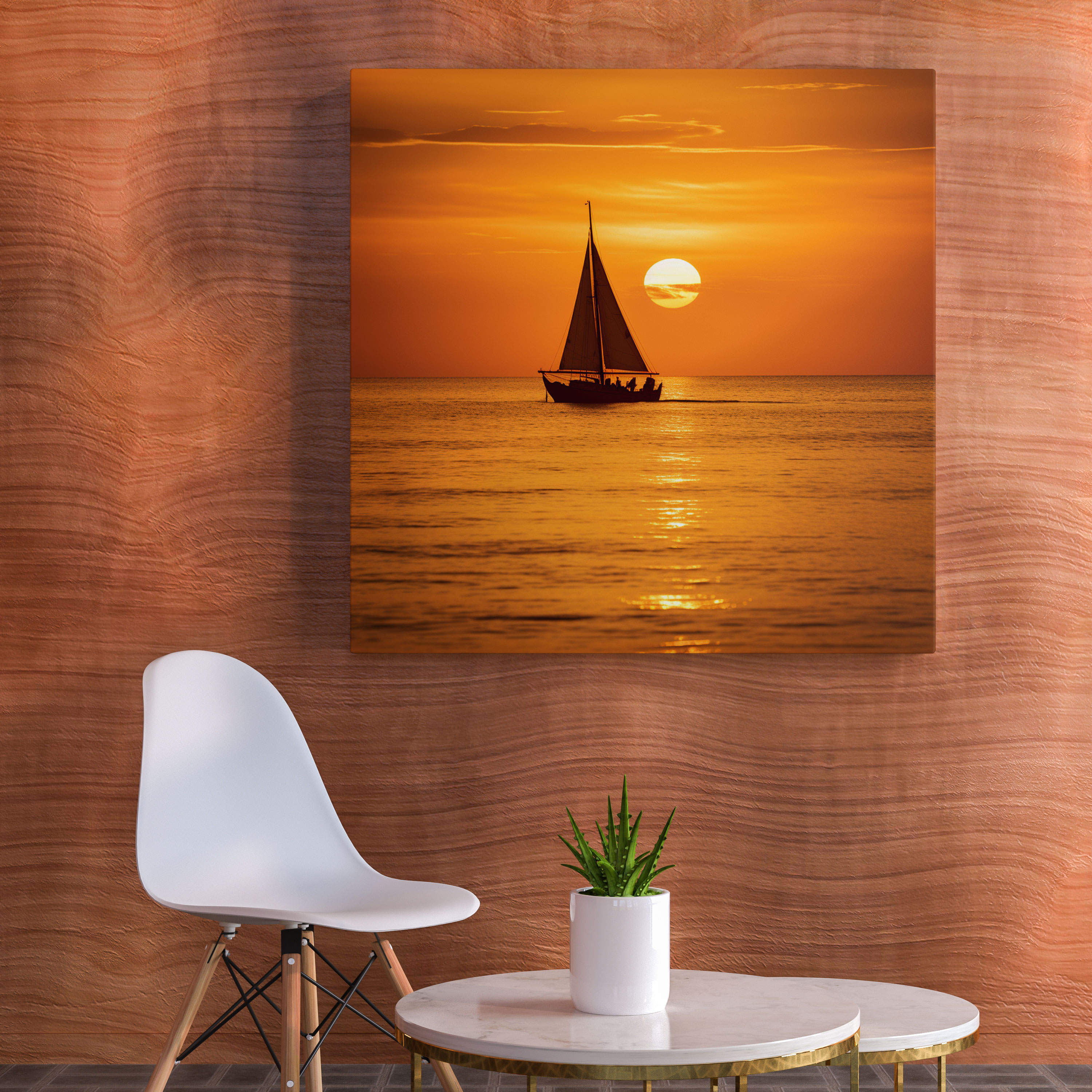 Sunset Boat Canvas Print - Sunset, Sunset, Silhouette Of A Boat, Golden Horizon