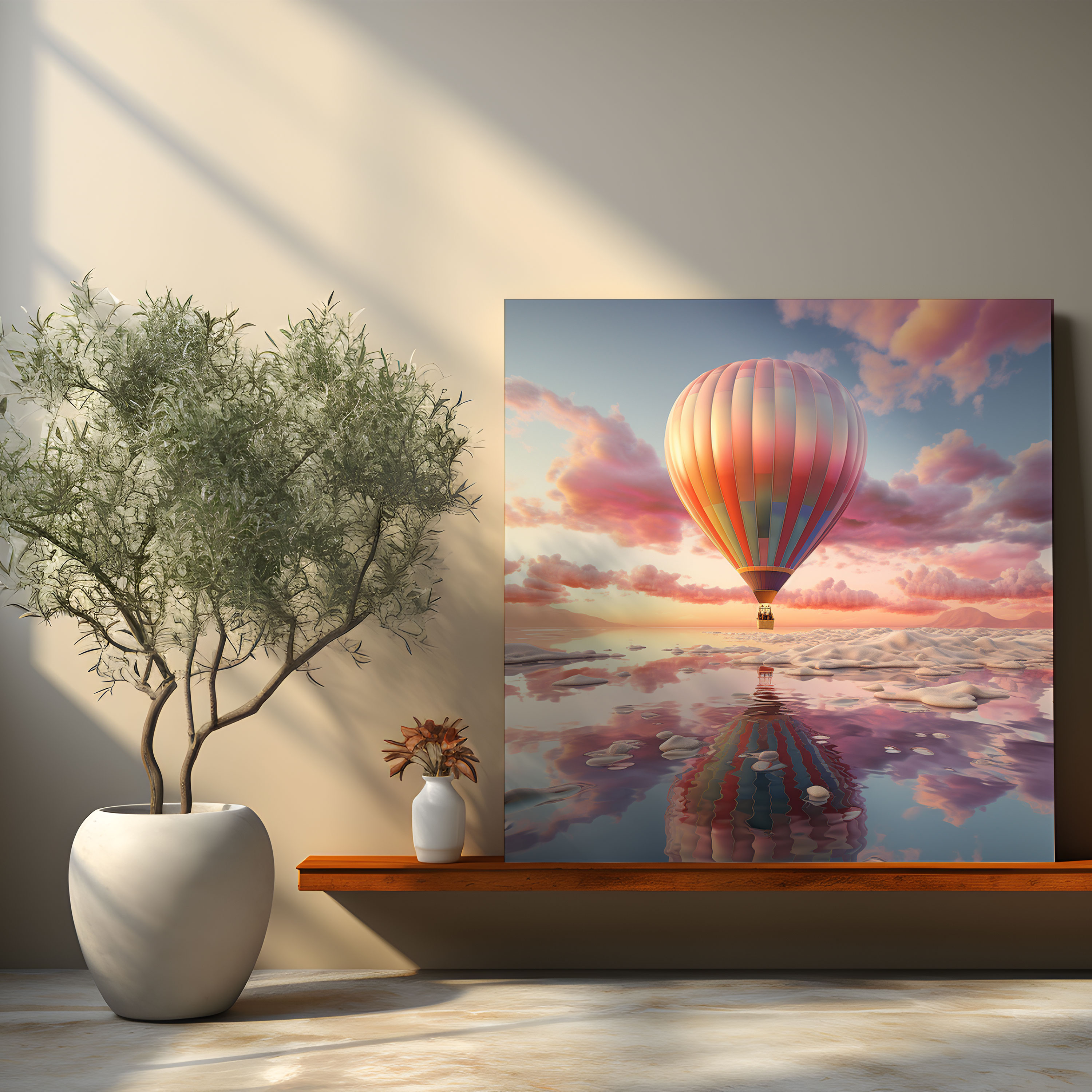 Sunset Hot Air Balloon Wall Art - Sunset, Home Decoration, Canvas Print, Pastel-Colored Sky