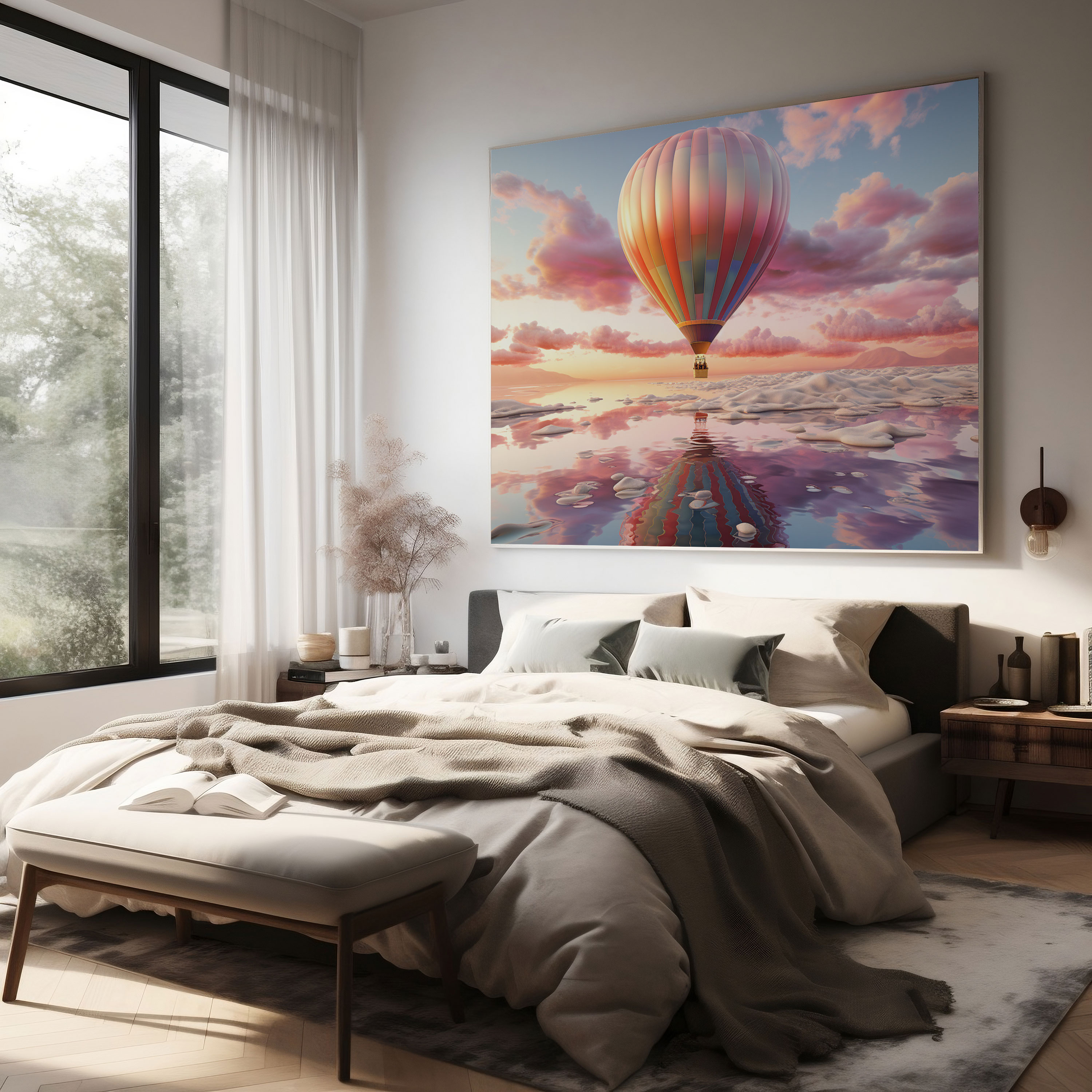Sunset Hot Air Balloon Wall Art - Sunset, Home Decoration, Canvas Print, Pastel-Colored Sky