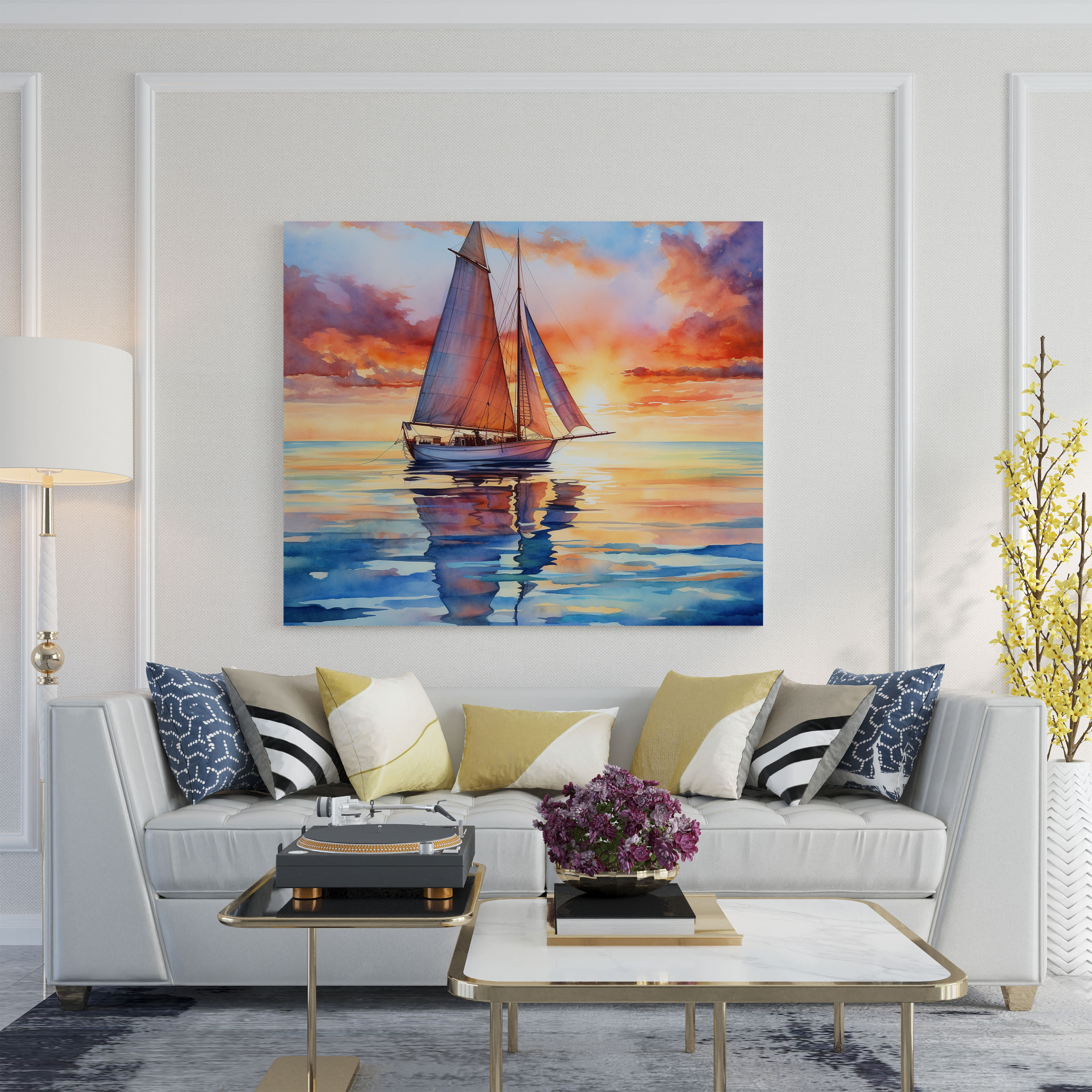 Sunset Sailboat Canvas Print - Sunset, Sunset Home Decoration, Canvas, Wall Art