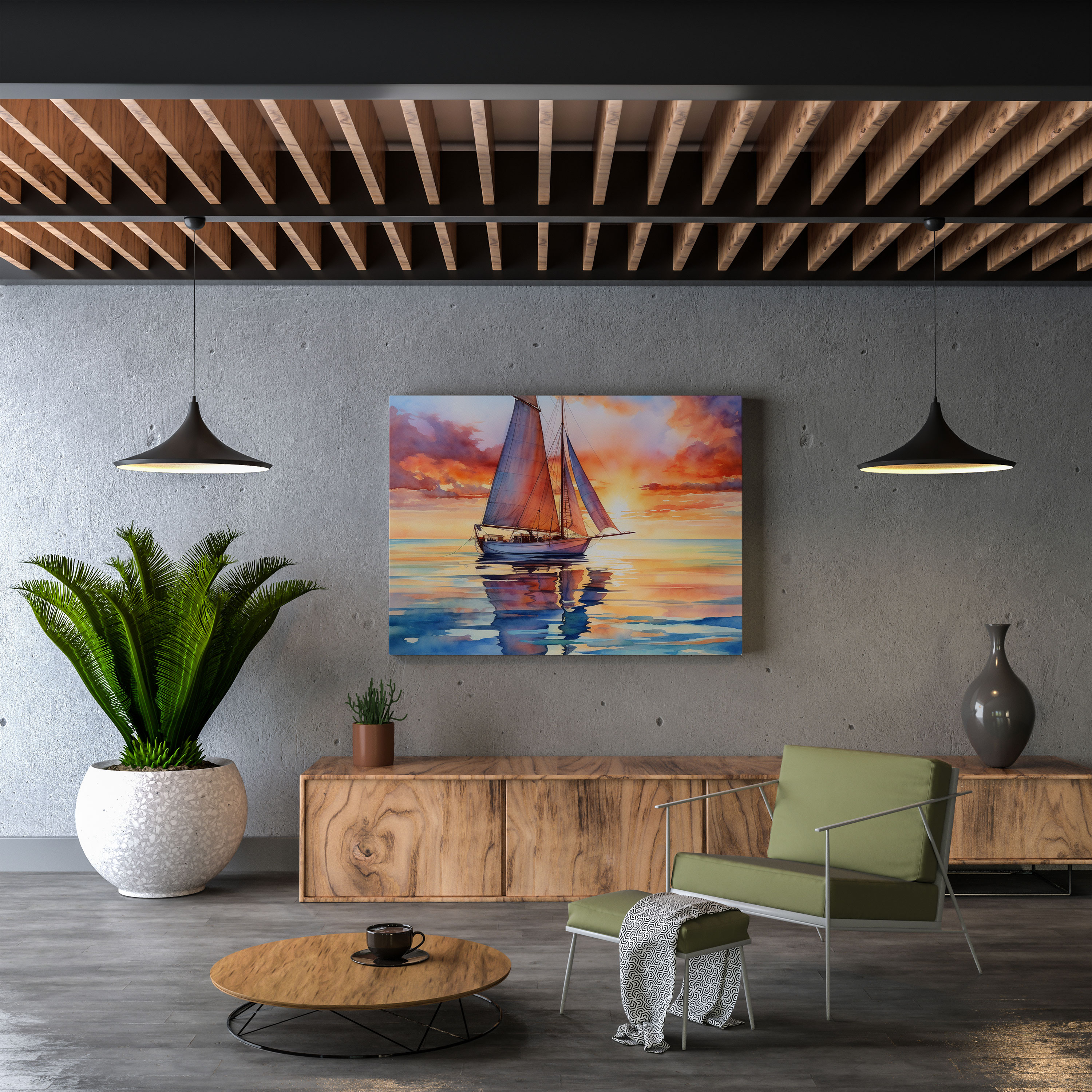 Sunset Sailboat Canvas Print - Sunset, Sunset Home Decoration, Canvas, Wall Art