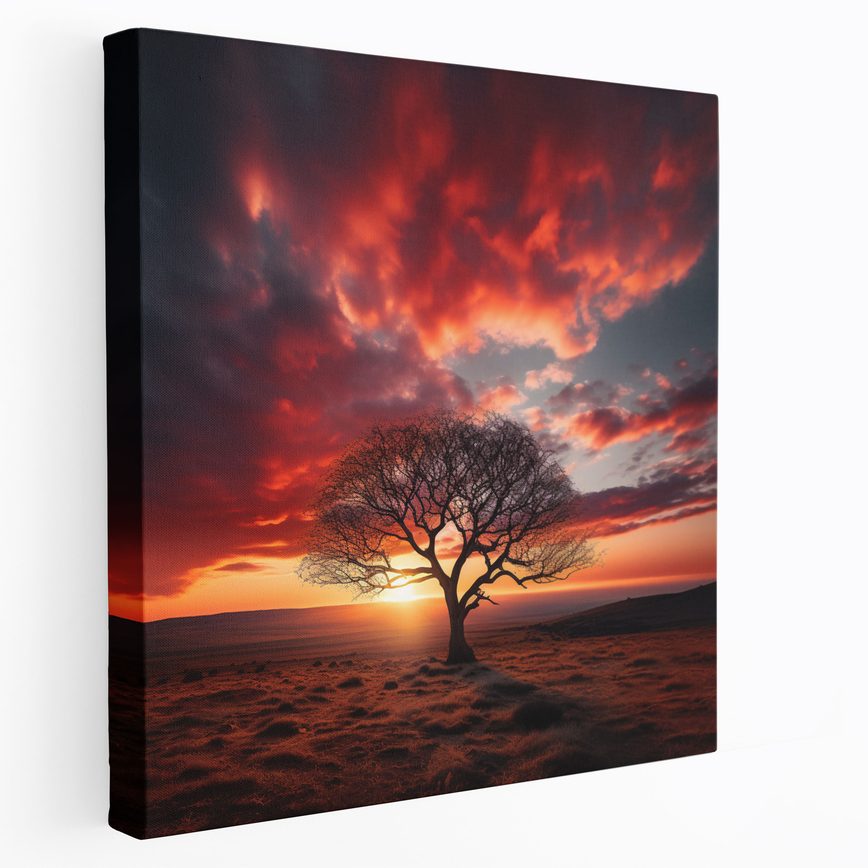 Fiery Sunset Tree Canvas Print - Sunset, Canvas Wall Art, Sunset Wall Art, Sunset Home Decoration