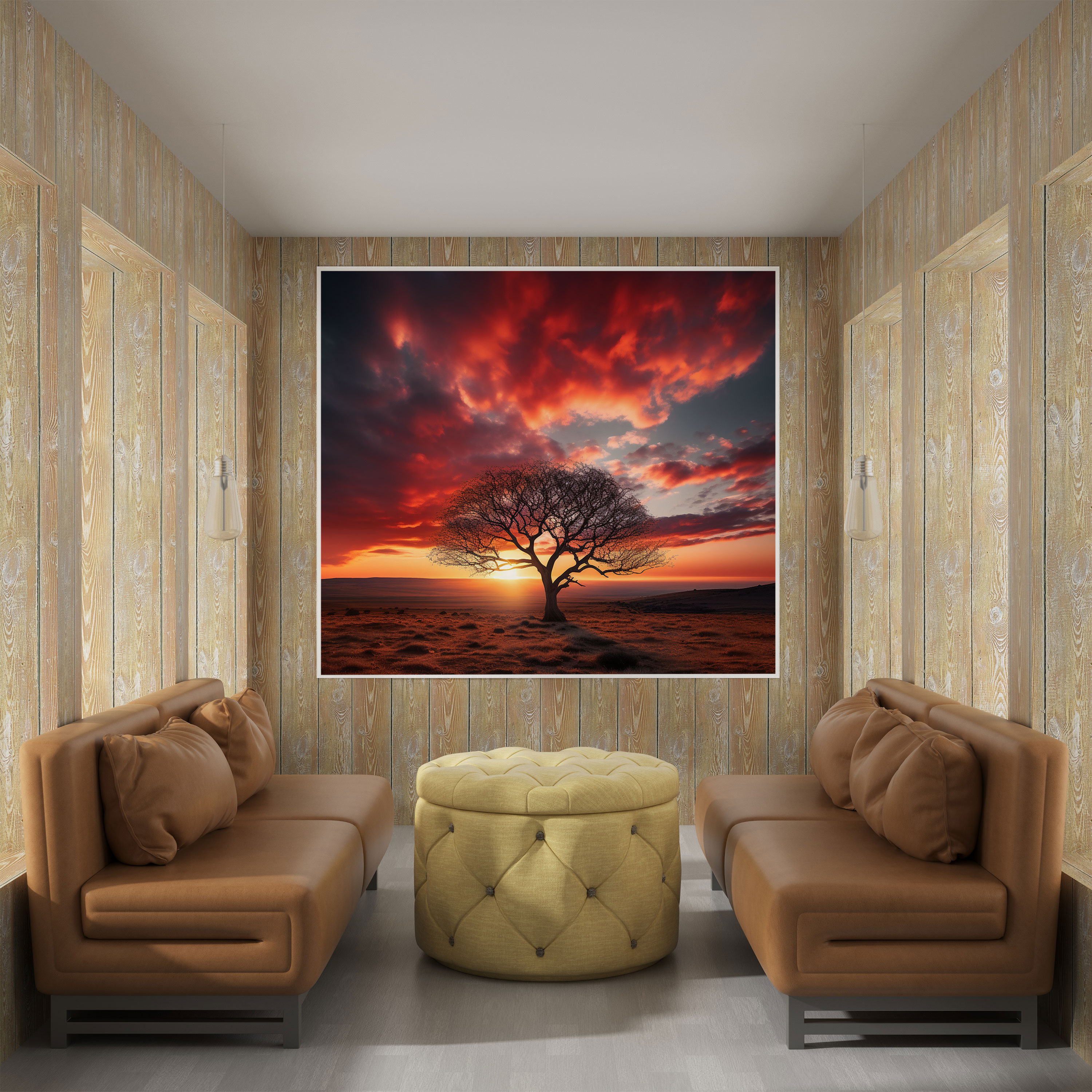 Fiery Sunset Tree Canvas Print - Sunset, Canvas Wall Art, Sunset Wall Art, Sunset Home Decoration