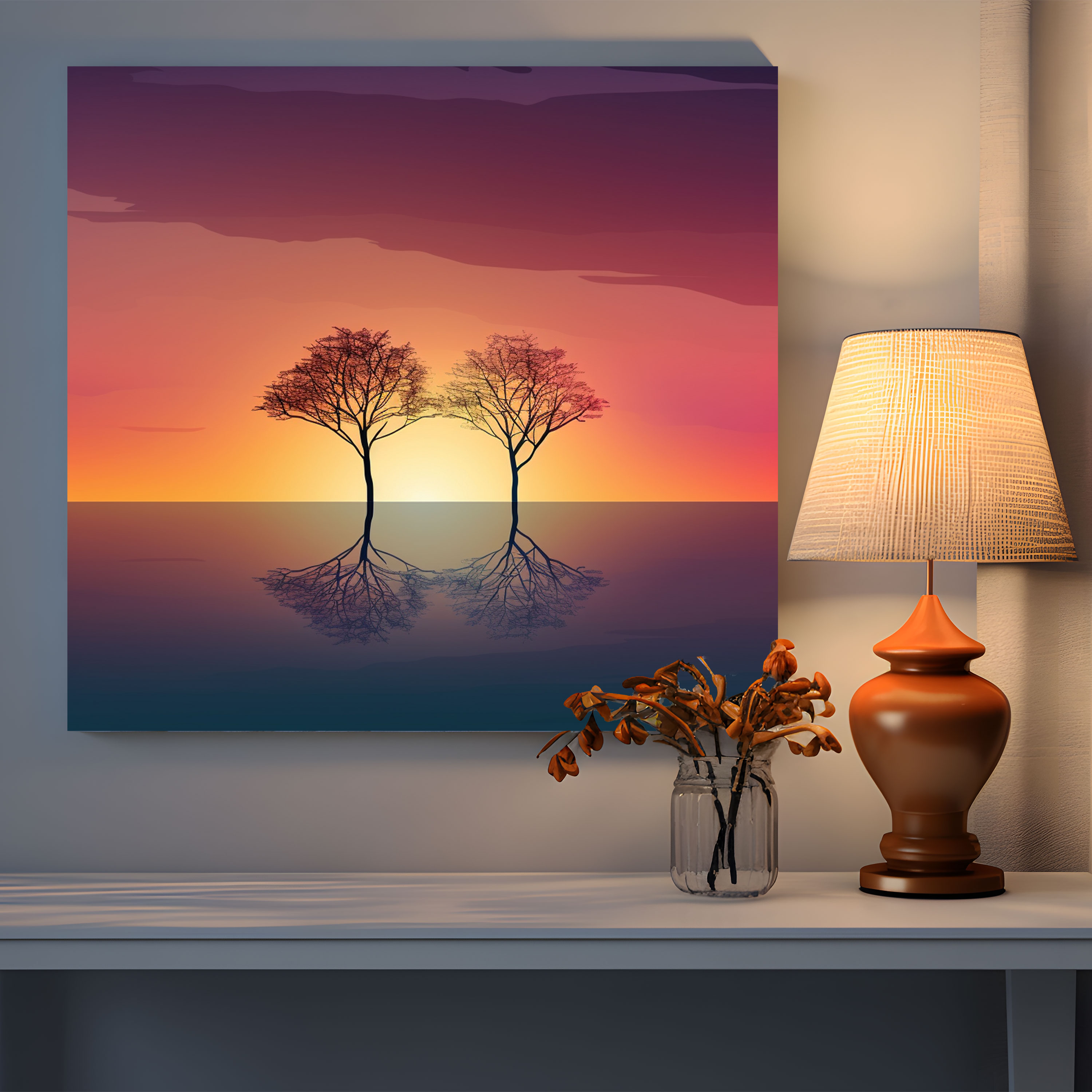 Silhouette Sunset Canvas Print - Sunset, Design, Wall Art, Minimalist