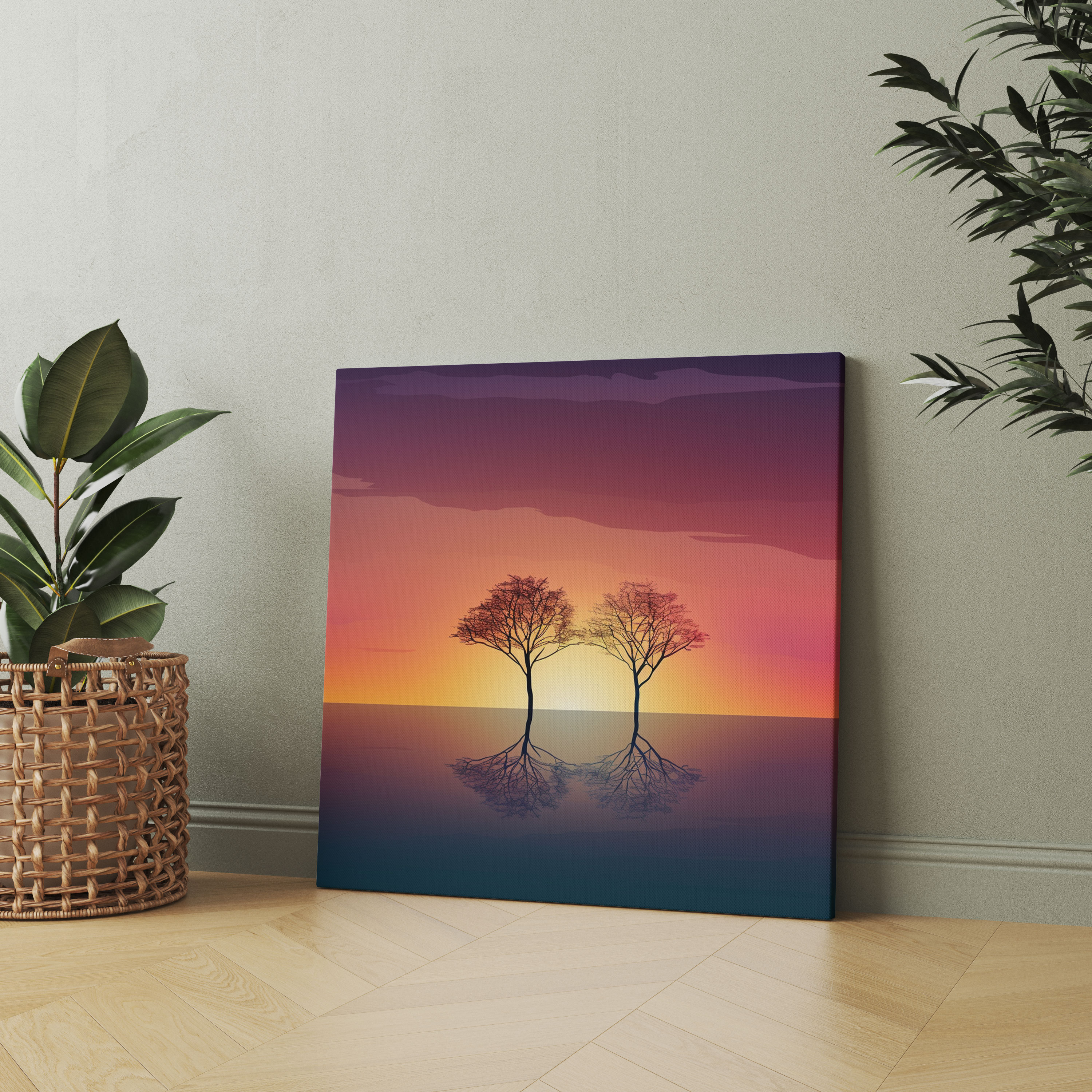 Silhouette Sunset Canvas Print - Sunset, Design, Wall Art, Minimalist