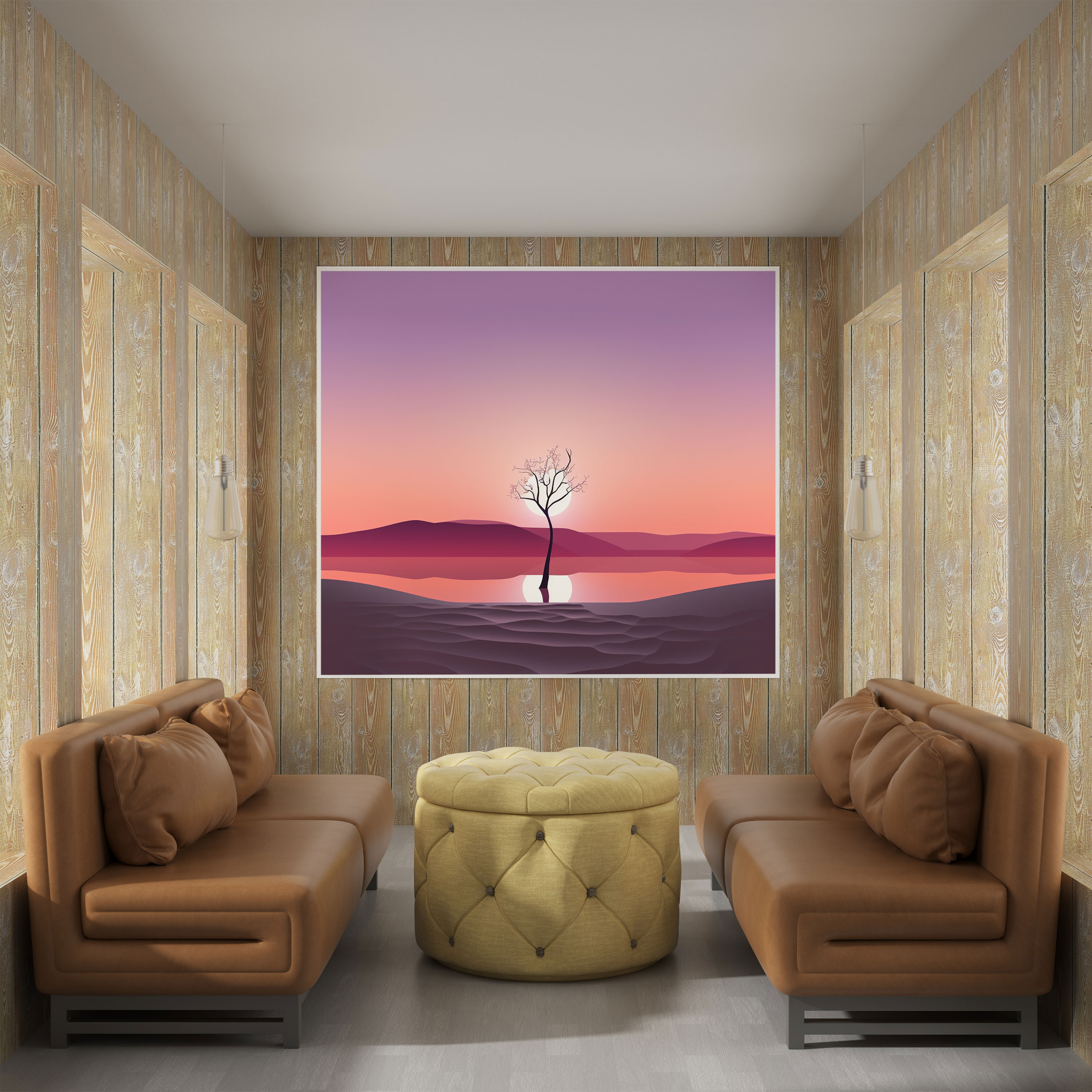 Günbatımı Ağacı Kanvas Tablo - Minimalist Duvar Sanatı - Günbatımı Huzur Veren Atmosfer Huzur Minimalist Sanat Eseri
