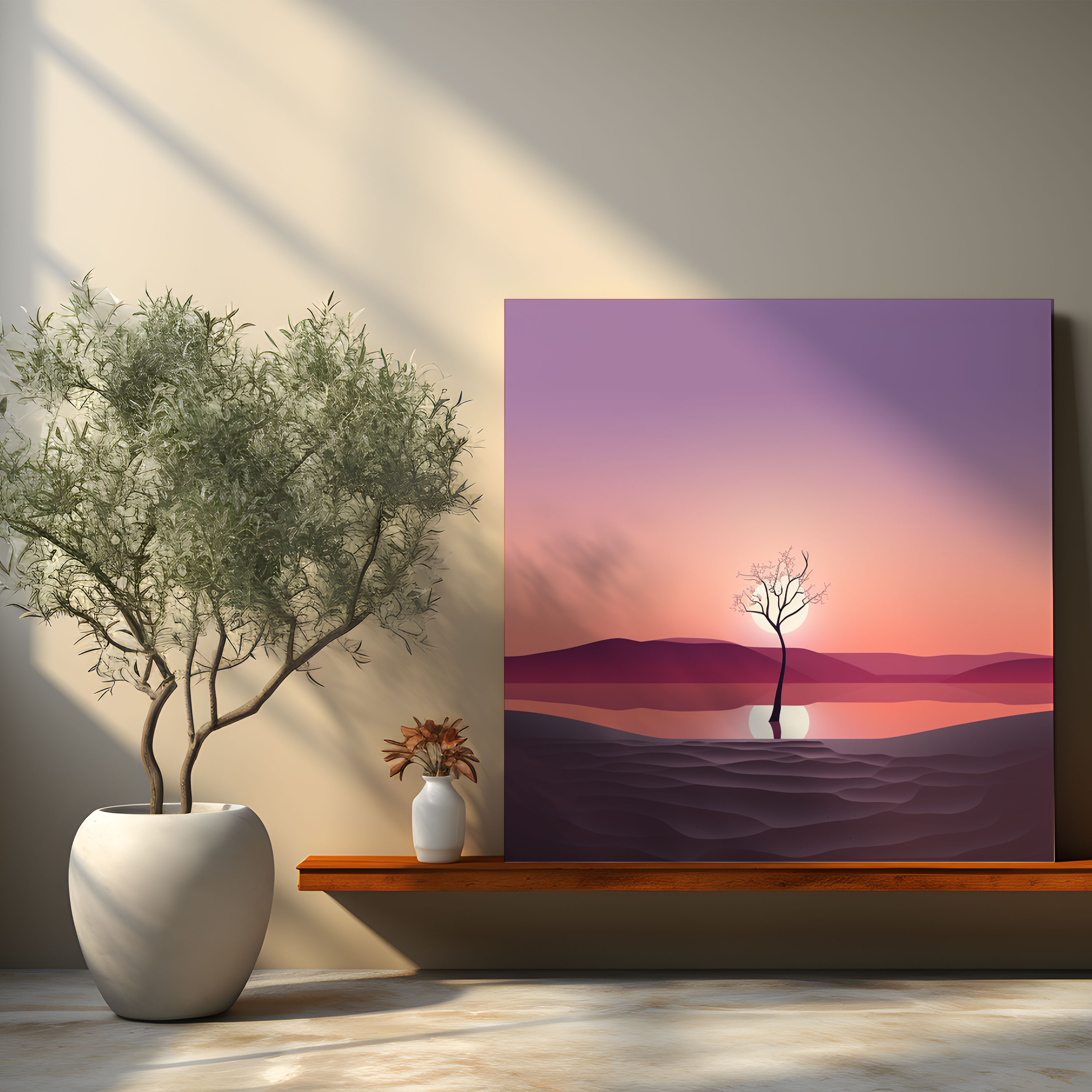 Günbatımı Ağacı Kanvas Tablo - Minimalist Duvar Sanatı - Günbatımı Huzur Veren Atmosfer Huzur Minimalist Sanat Eseri
