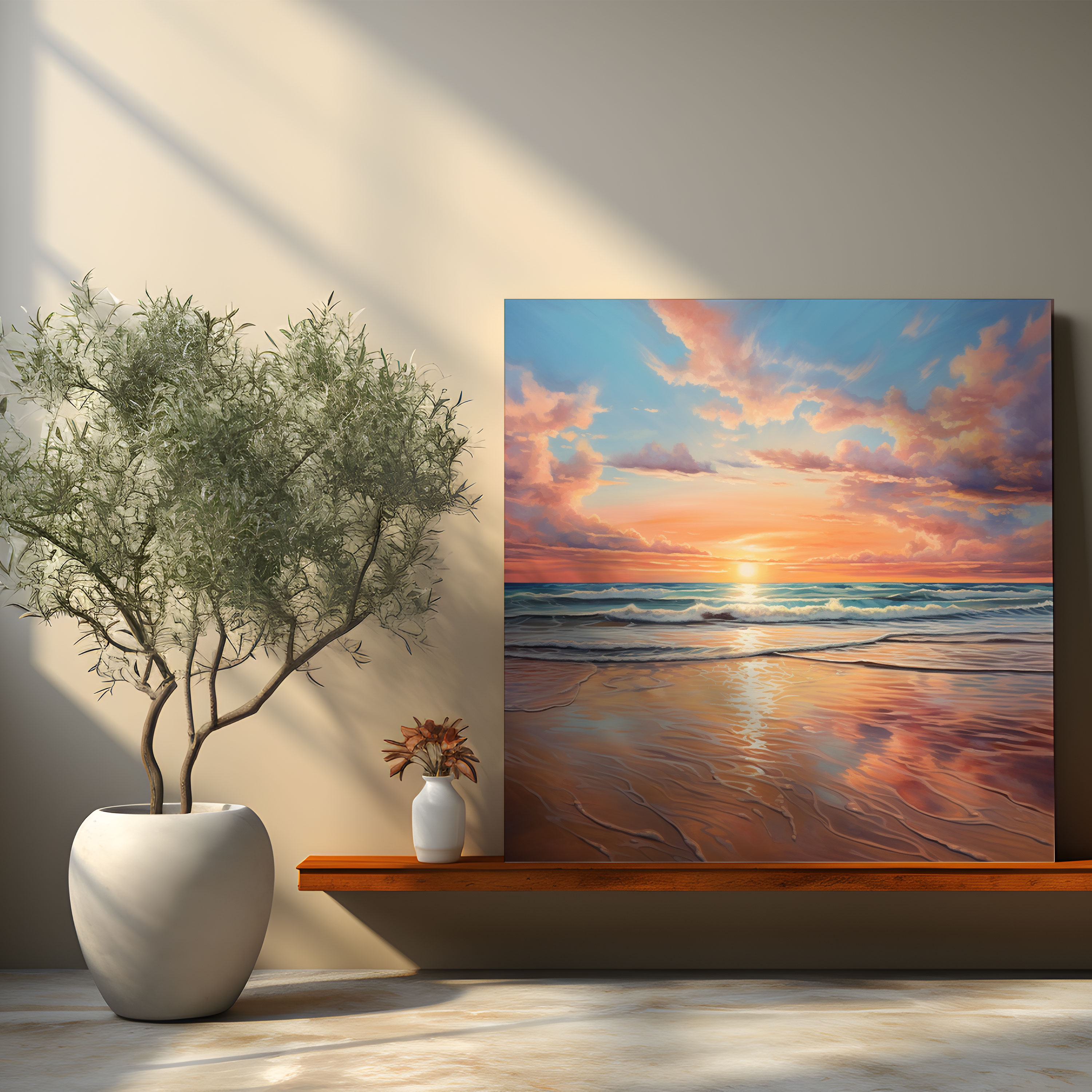 Beach Sunset Canvas Print - Realistic Wall Art - Sunset, Canvas Print, Serene, Canvas Wall Art