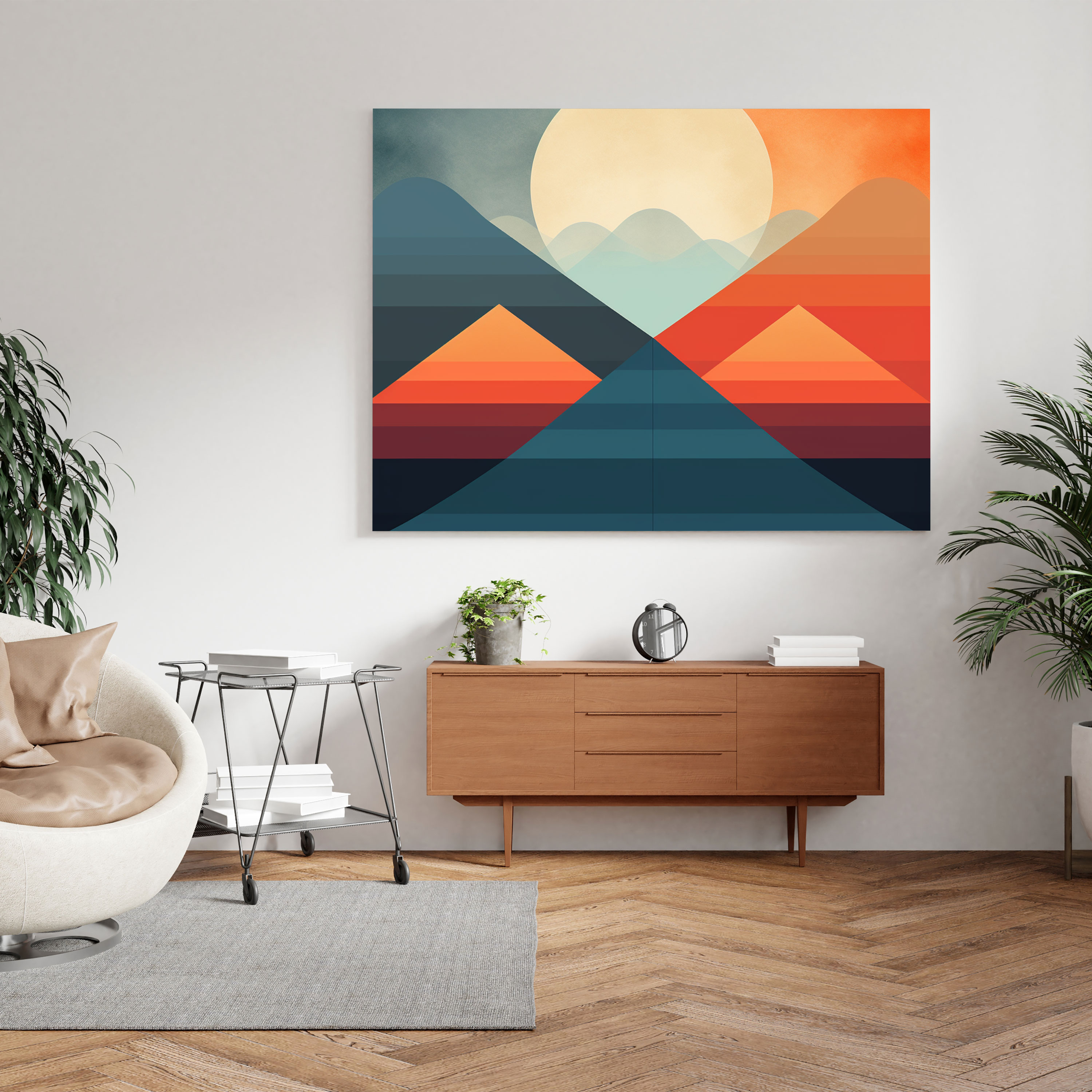 Minimalist Sunset Landscape Canvas Print - Geometric Wall Art - Sunset, Canvas, Geometric Abstraction, Minimalist