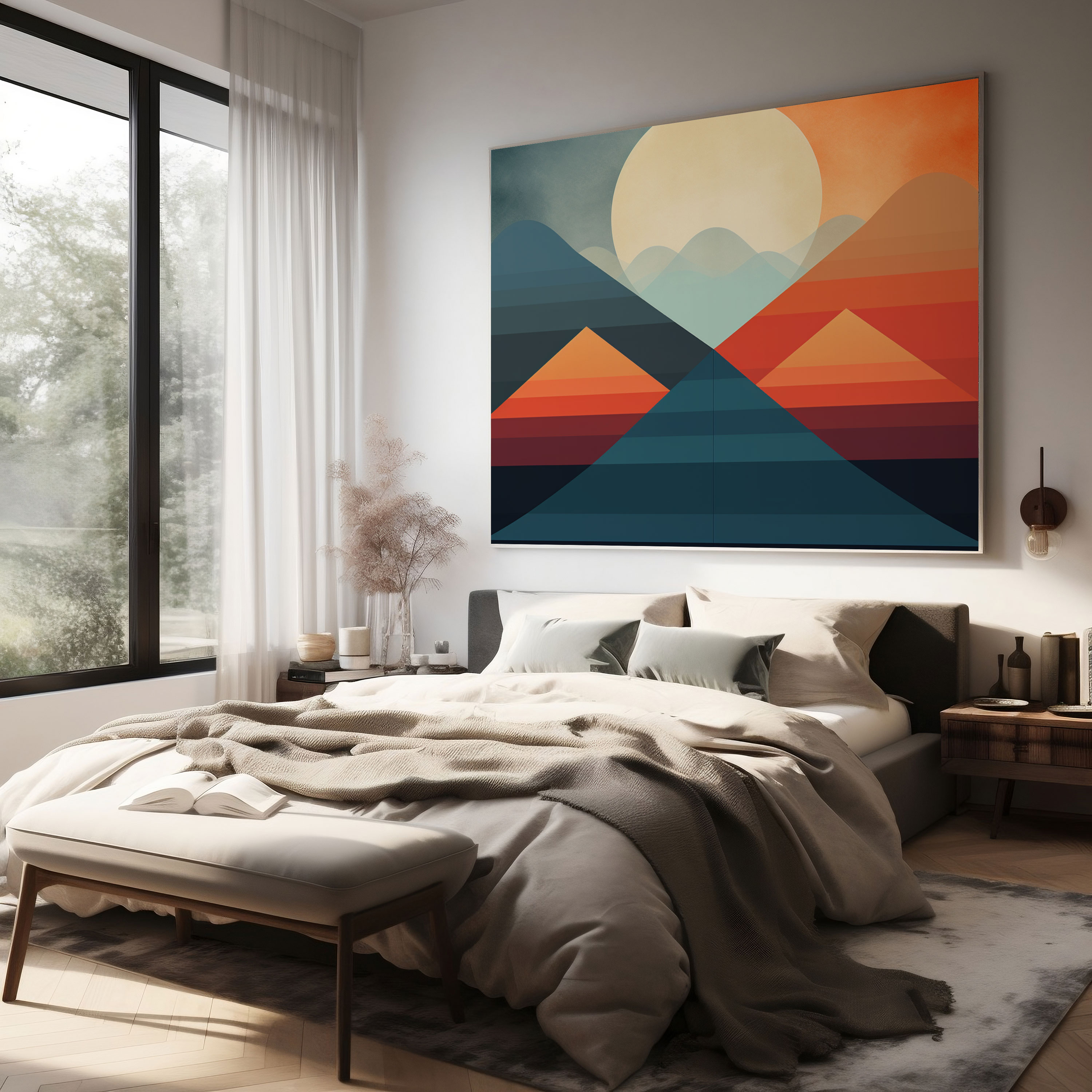 Minimalist Sunset Landscape Canvas Print - Geometric Wall Art - Sunset, Canvas, Geometric Abstraction, Minimalist
