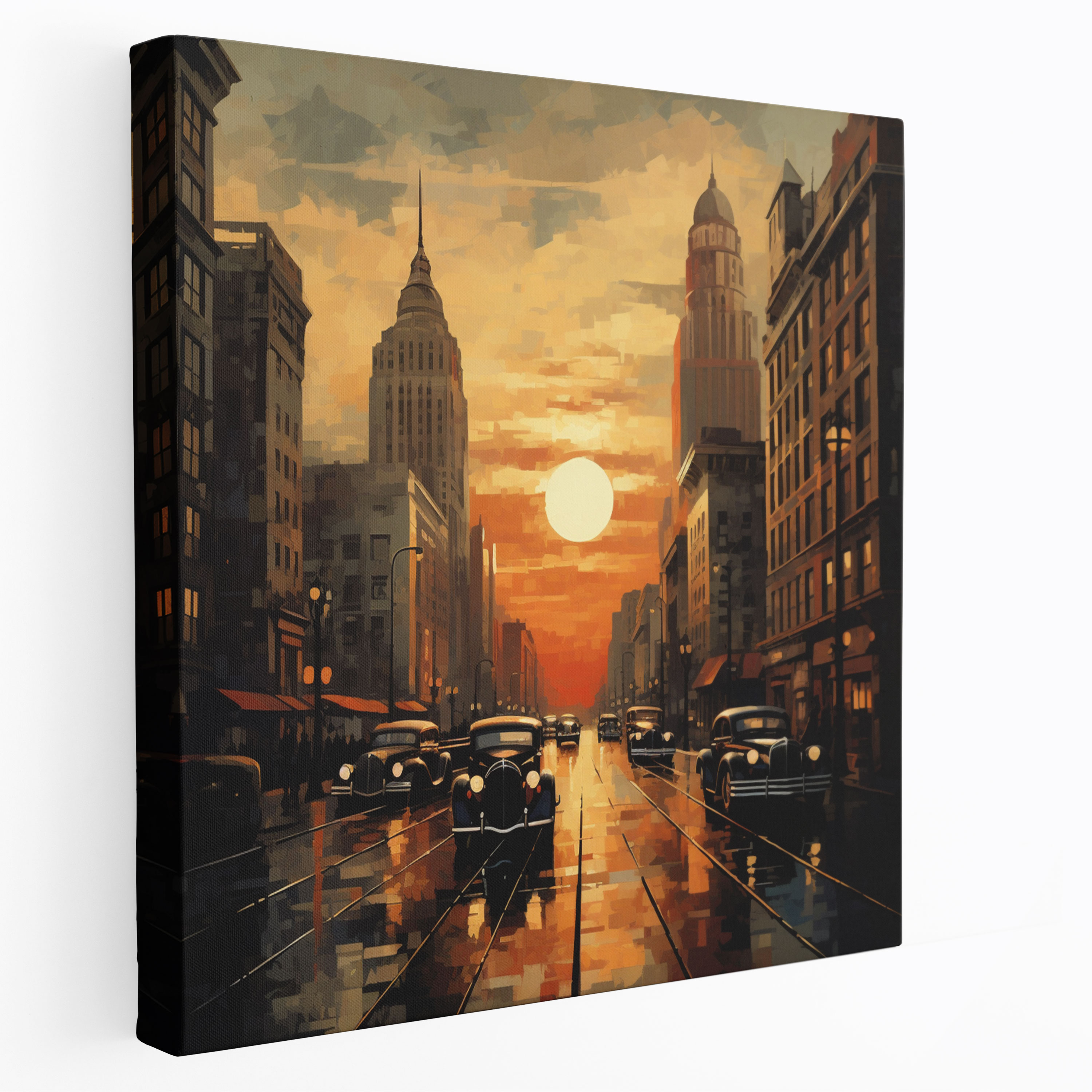 Vintage City Sunset Canvas Print - Retro Wall Art - Sunset, Vintage Elegance, Retro-Inspired Artwork, Wall Art