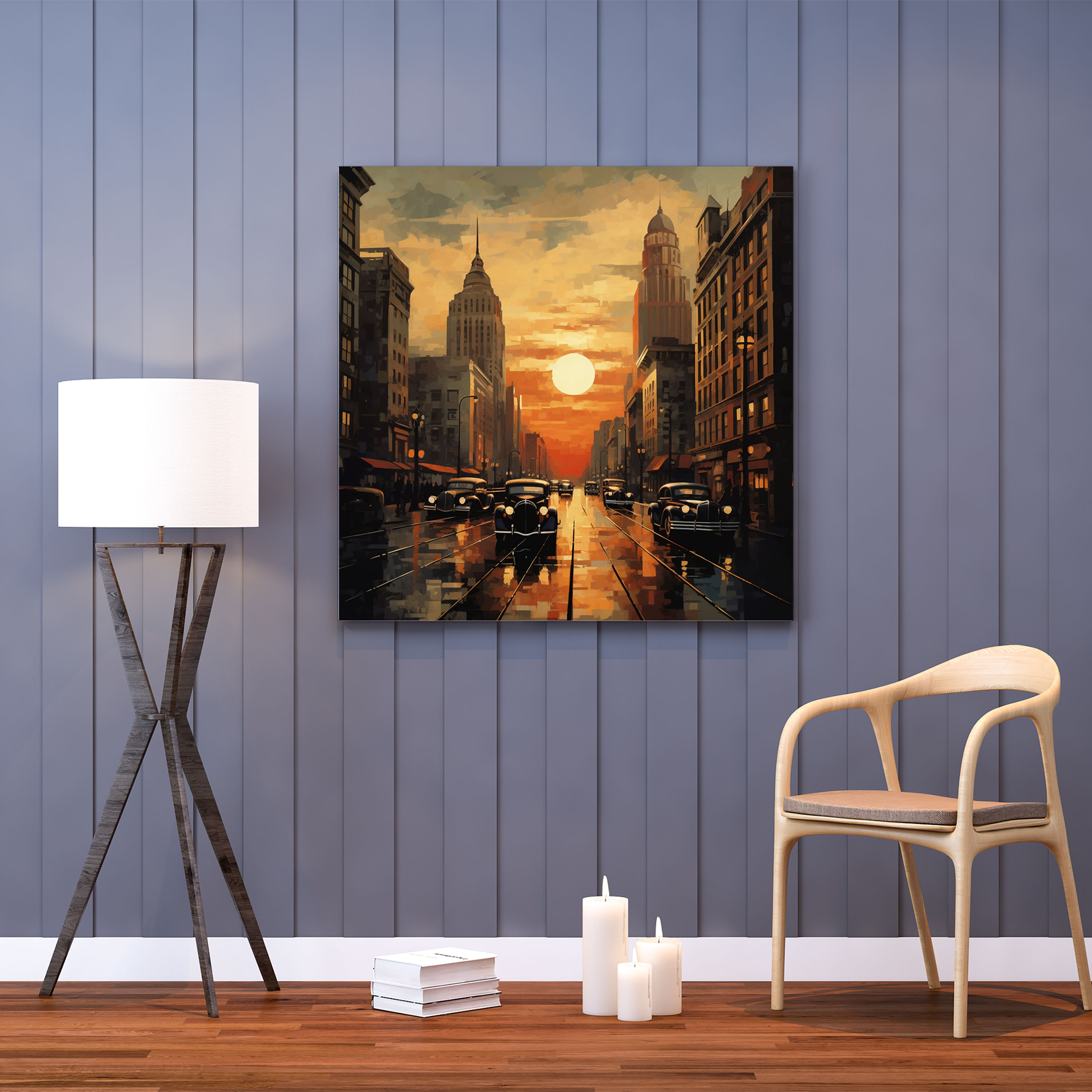 Vintage City Sunset Canvas Print - Retro Wall Art - Sunset, Vintage Elegance, Retro-Inspired Artwork, Wall Art