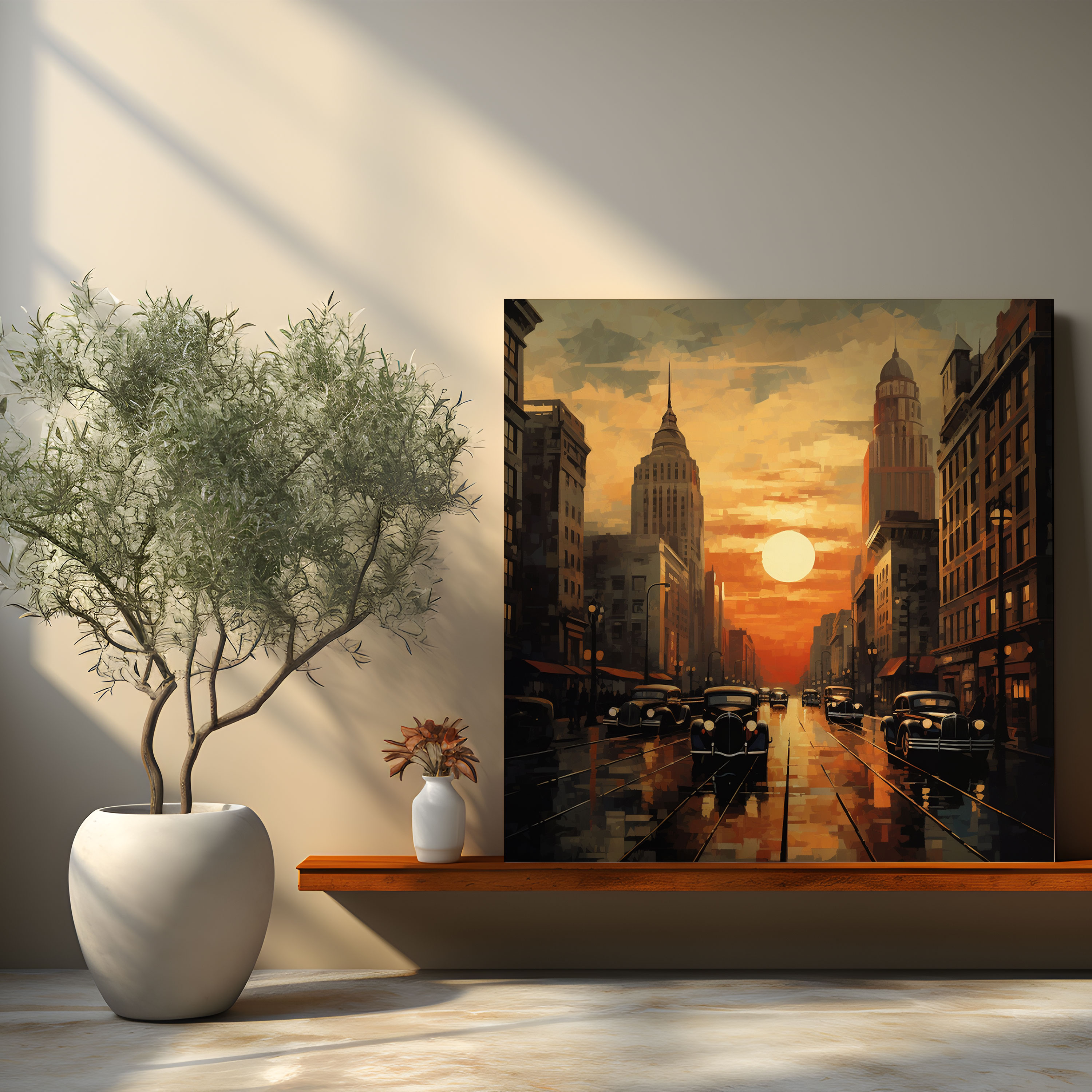 Vintage City Sunset Canvas Print - Retro Wall Art - Sunset, Vintage Elegance, Retro-Inspired Artwork, Wall Art