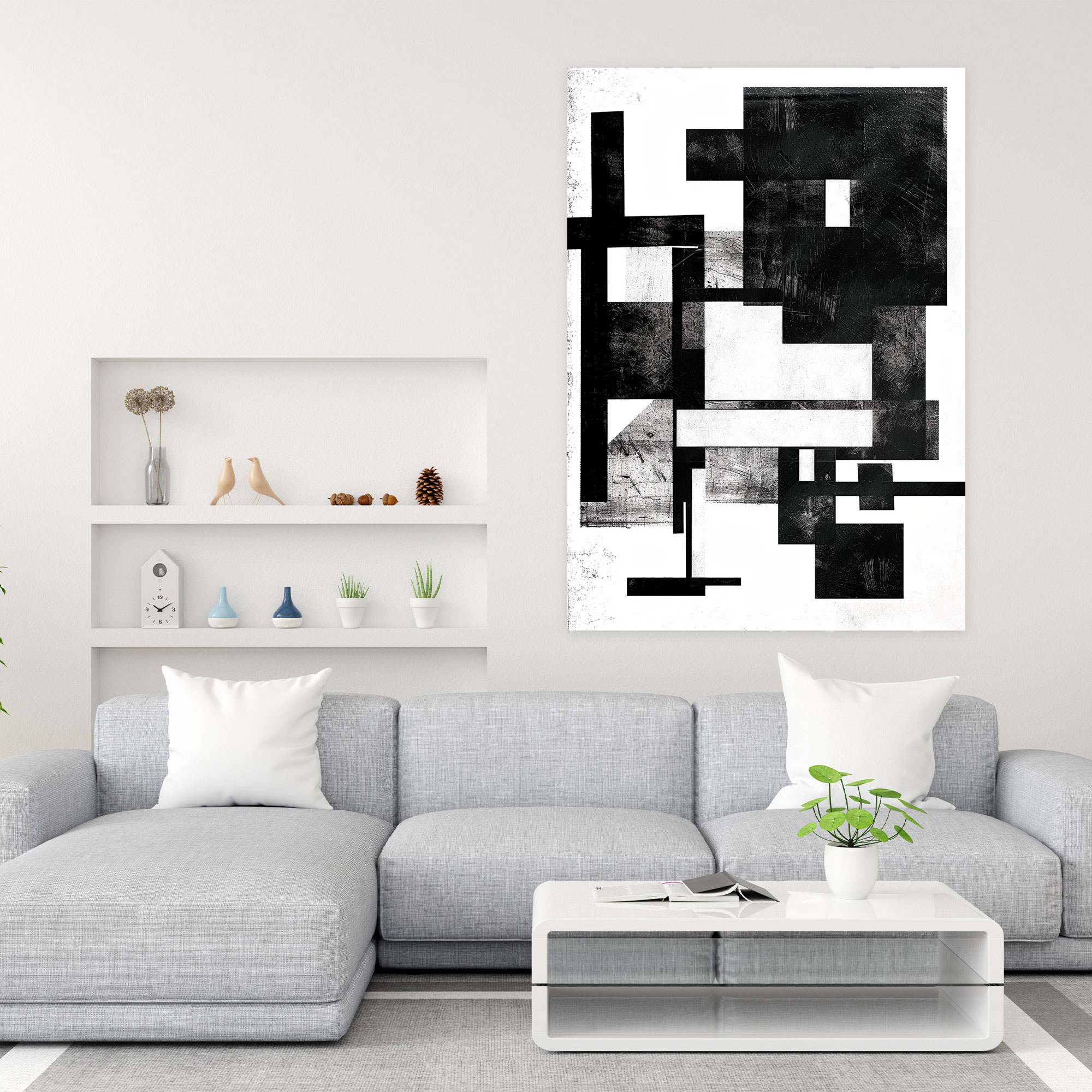 Dynamic Composition Wall Art In Suprematism Style - Suprematism, Wall Decoration, Black And White, Modern Art