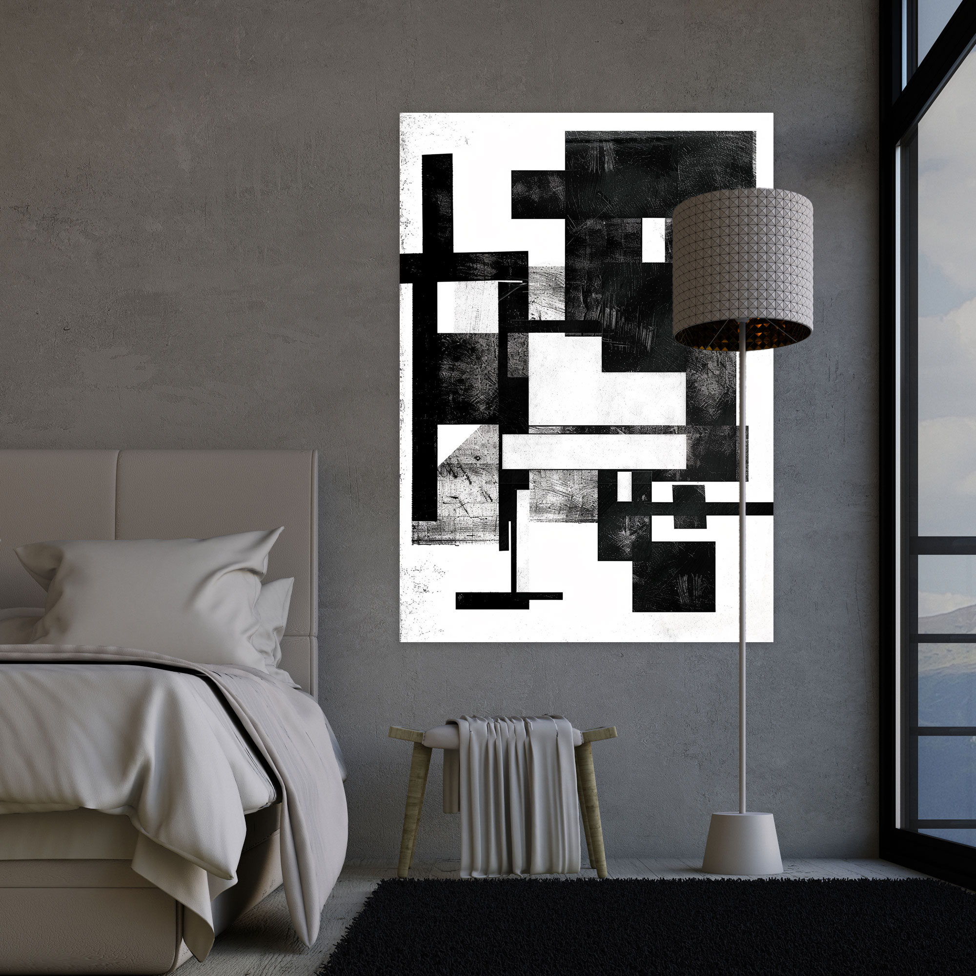 Dynamic Composition Wall Art In Suprematism Style - Suprematism, Wall Decoration, Black And White, Modern Art
