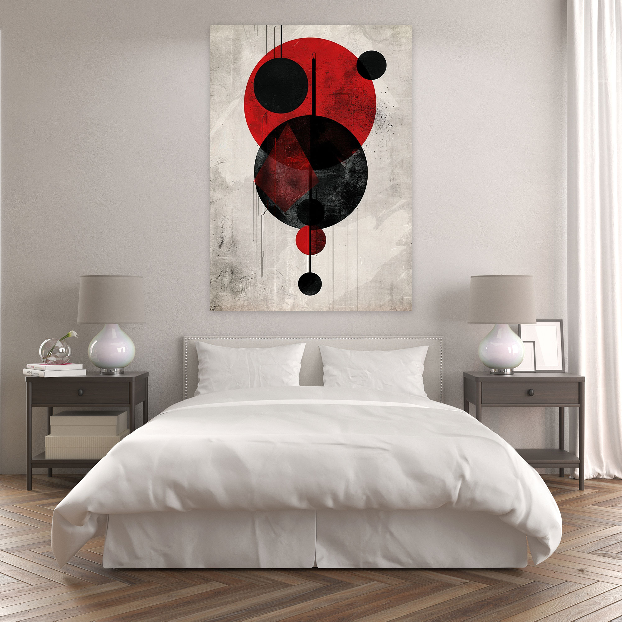 Abstract Circles And Triangles Wall Decoration In Suprematism Style - Suprematism, Suprematism, Black And Red, Canvas