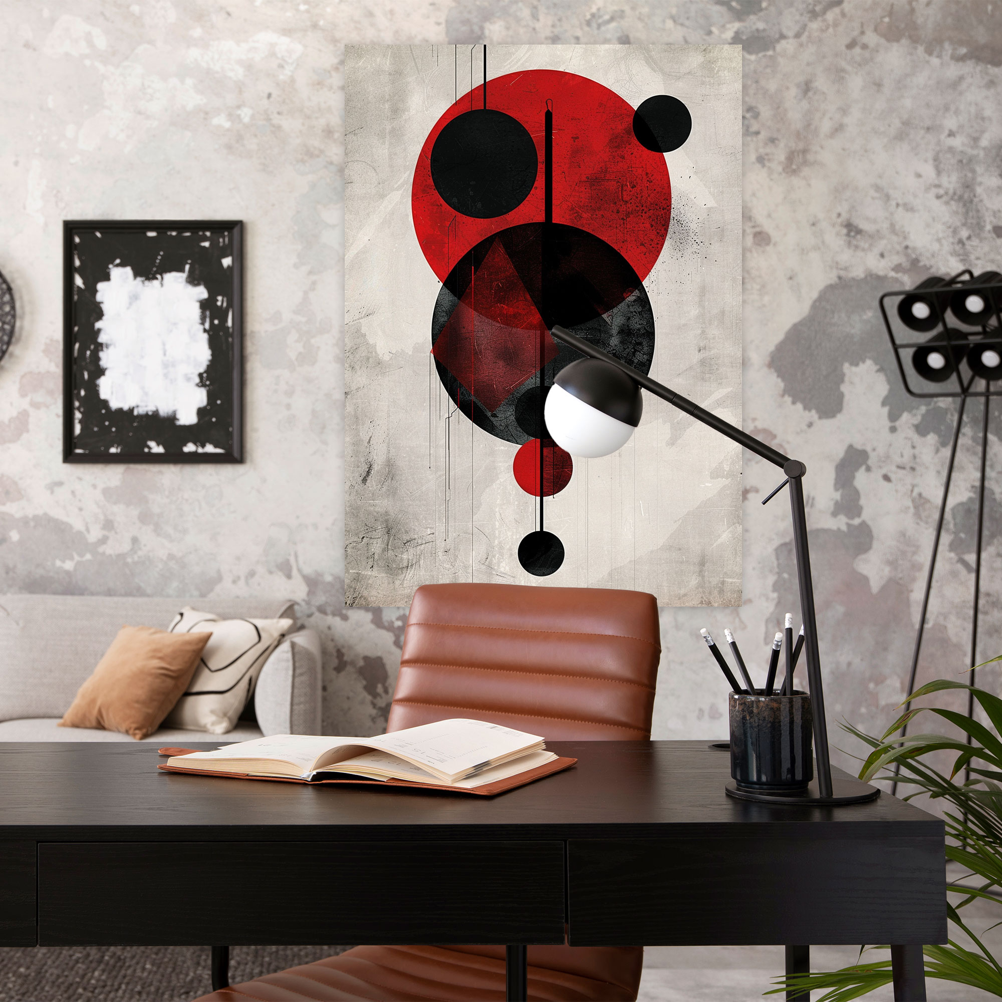 Abstract Circles And Triangles Wall Decoration In Suprematism Style - Suprematism, Suprematism, Black And Red, Canvas