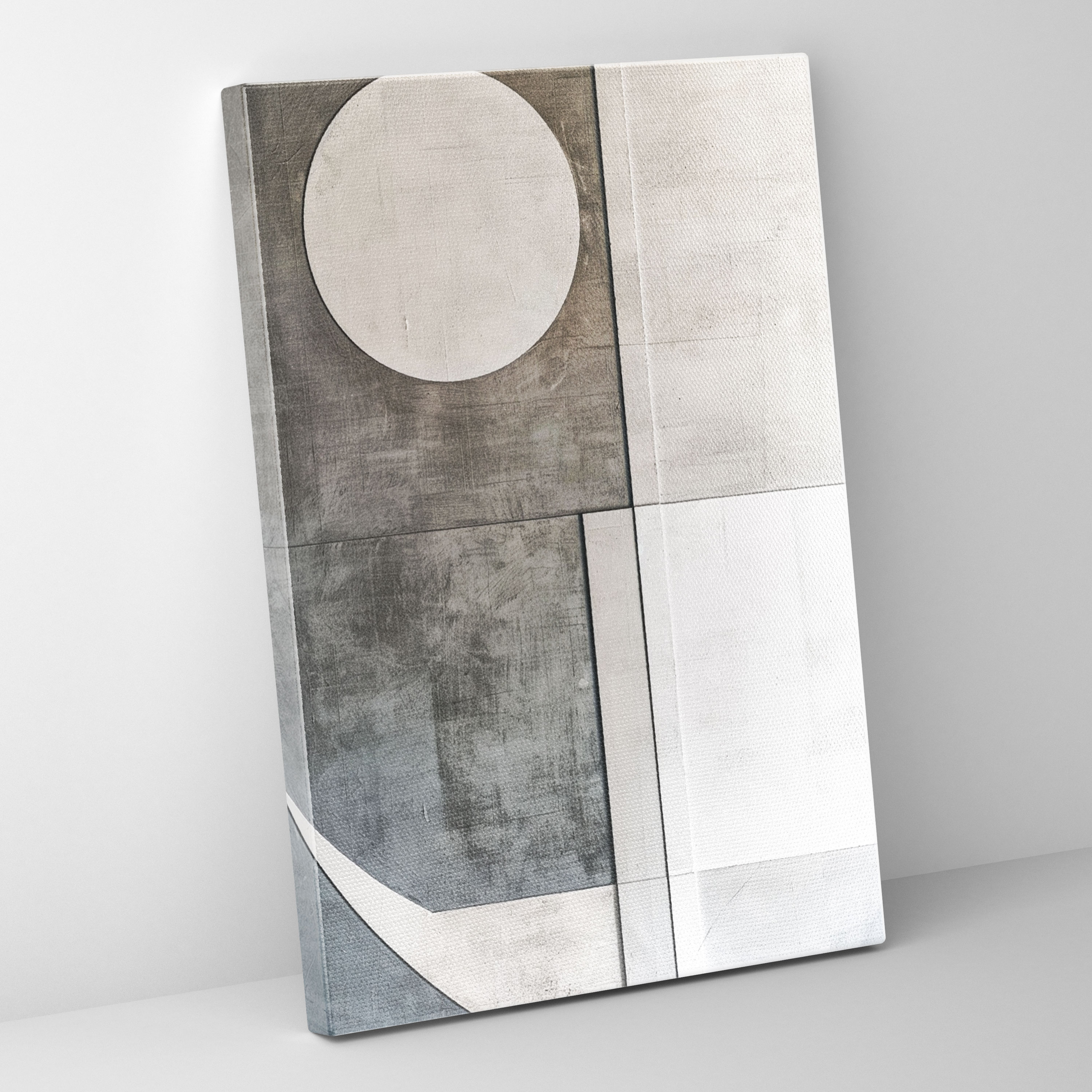 Minimalist Lines And Shapes Canvas Wall Art In Suprematism Style - Suprematism, Modern Art, Gray And White, Minimalist