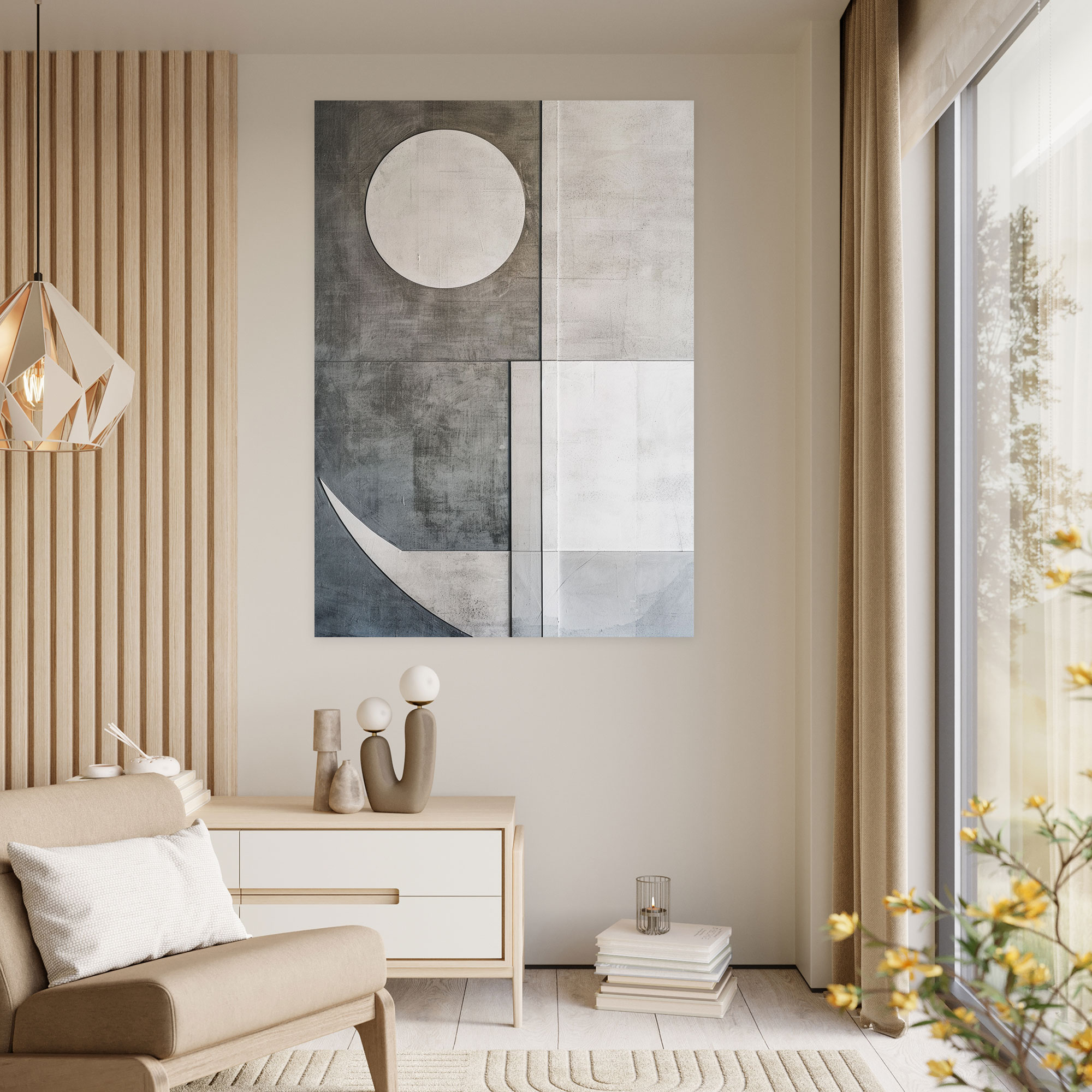Minimalist Lines And Shapes Canvas Wall Art In Suprematism Style - Suprematism, Modern Art, Gray And White, Minimalist