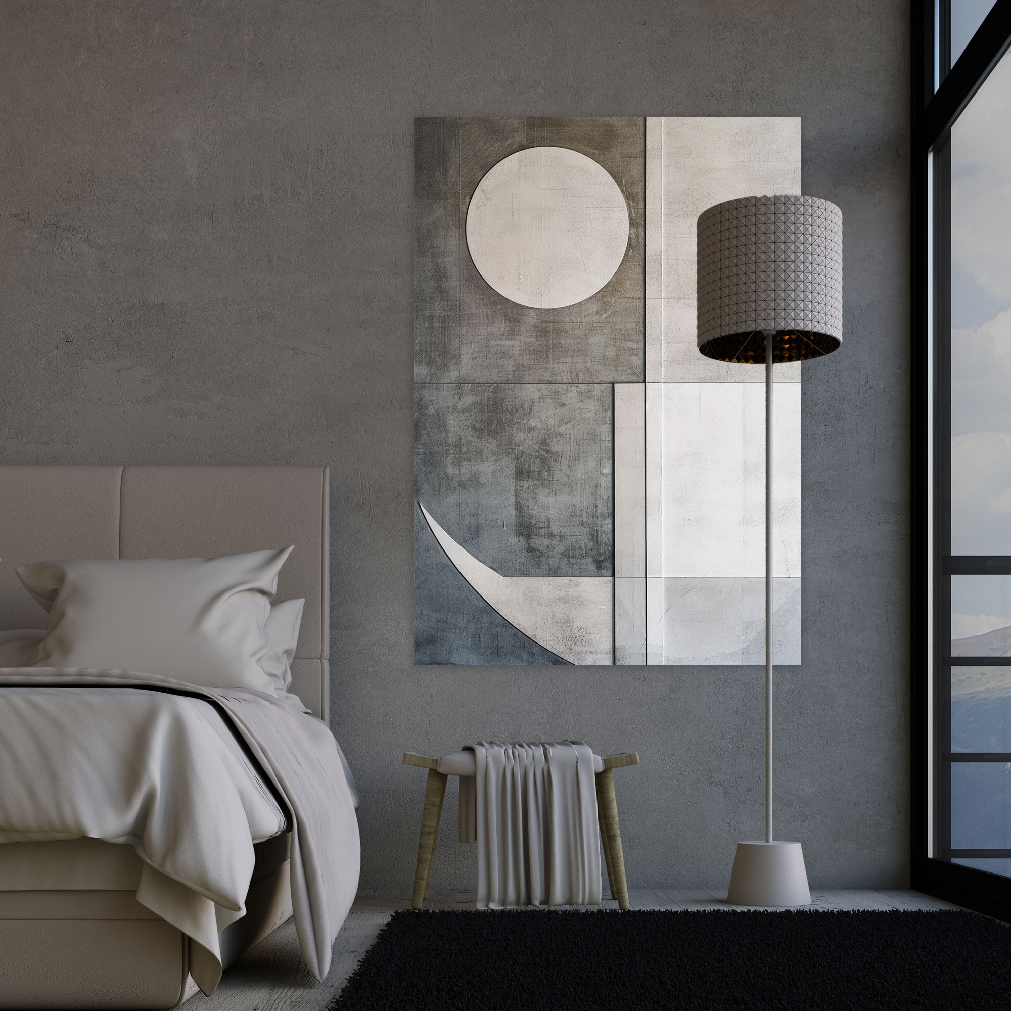Minimalist Lines And Shapes Canvas Wall Art In Suprematism Style - Suprematism, Modern Art, Gray And White, Minimalist