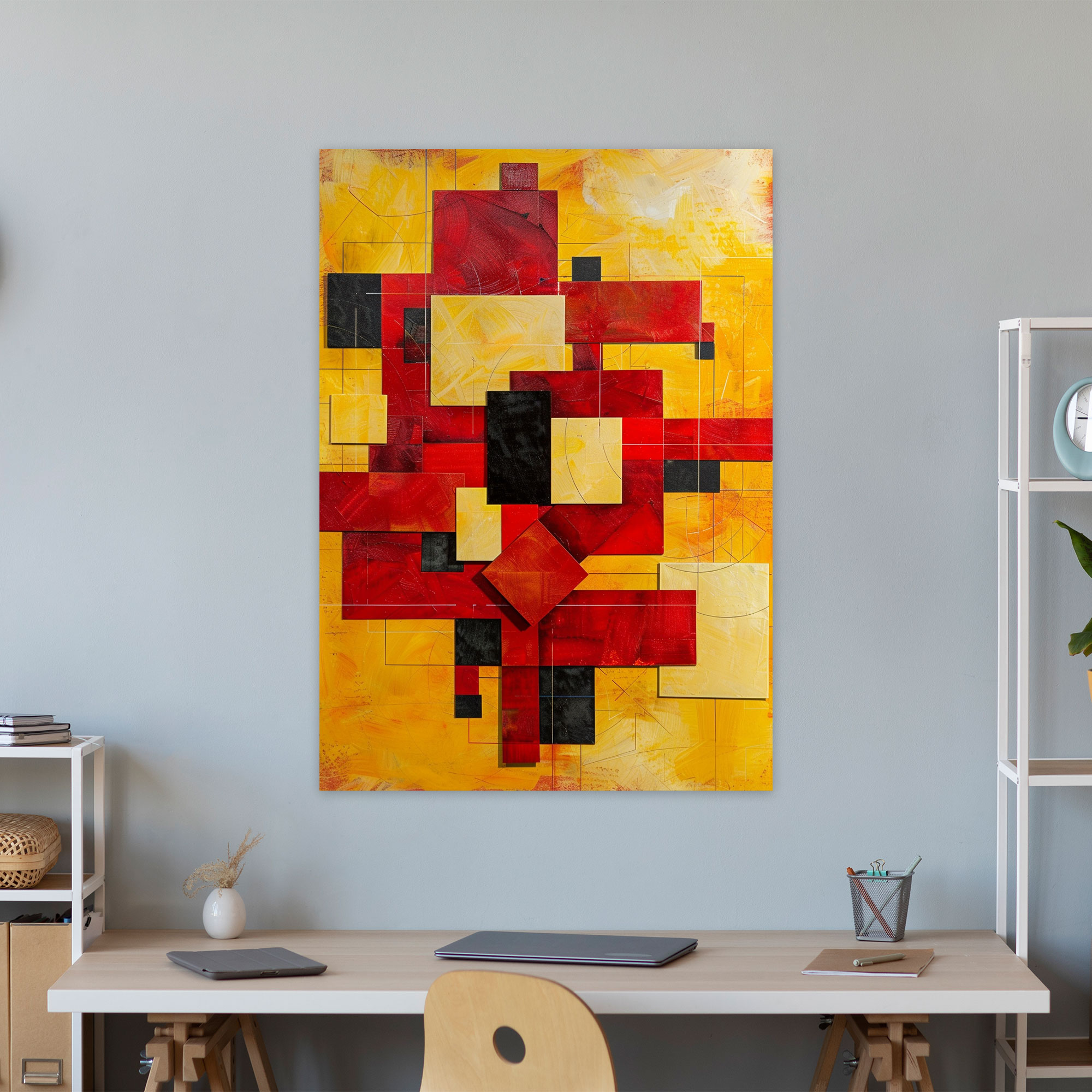 Red And Yellow Dynamic Arrangement Wall Art In Suprematism Style - Suprematism, Red And Yellow, Wall Decoration, Suprematism
