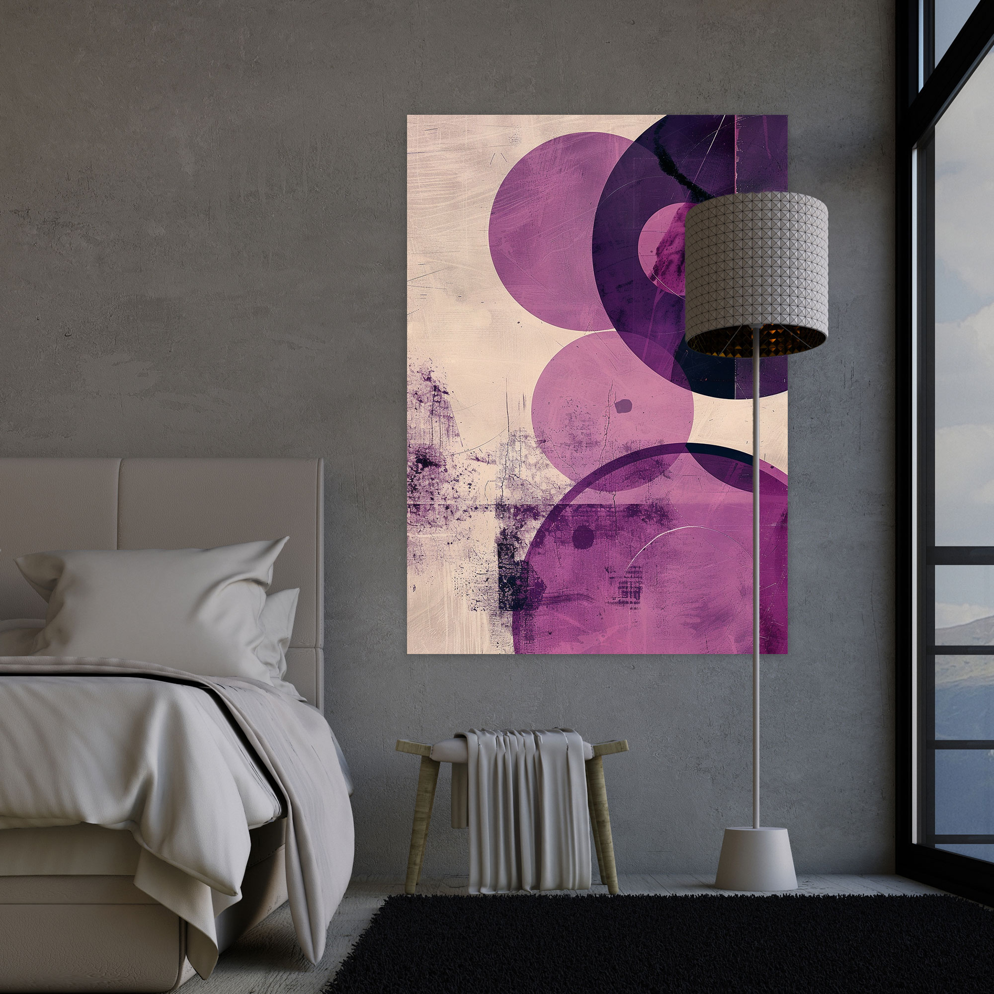 Purple And Pink Circles And Lines Canvas Wall Art In Suprematism Style - Suprematism, Canvas Wall Art, Suprematism, Home Decoration