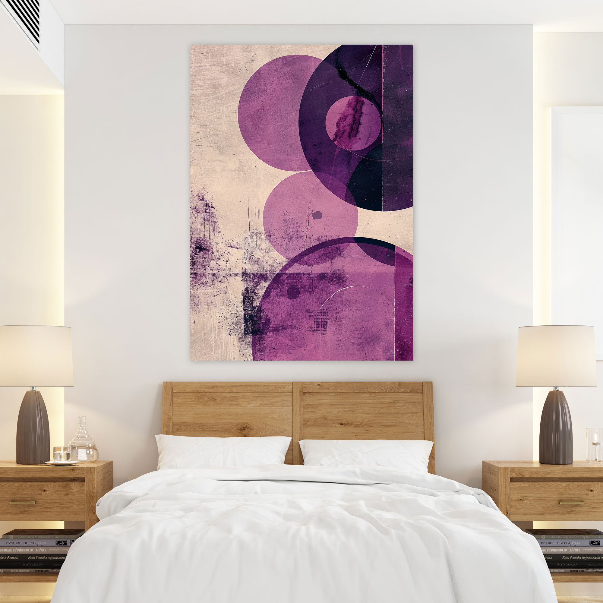 Purple And Pink Circles And Lines Canvas Wall Art In Suprematism Style - Suprematism, Canvas Wall Art, Suprematism, Home Decoration