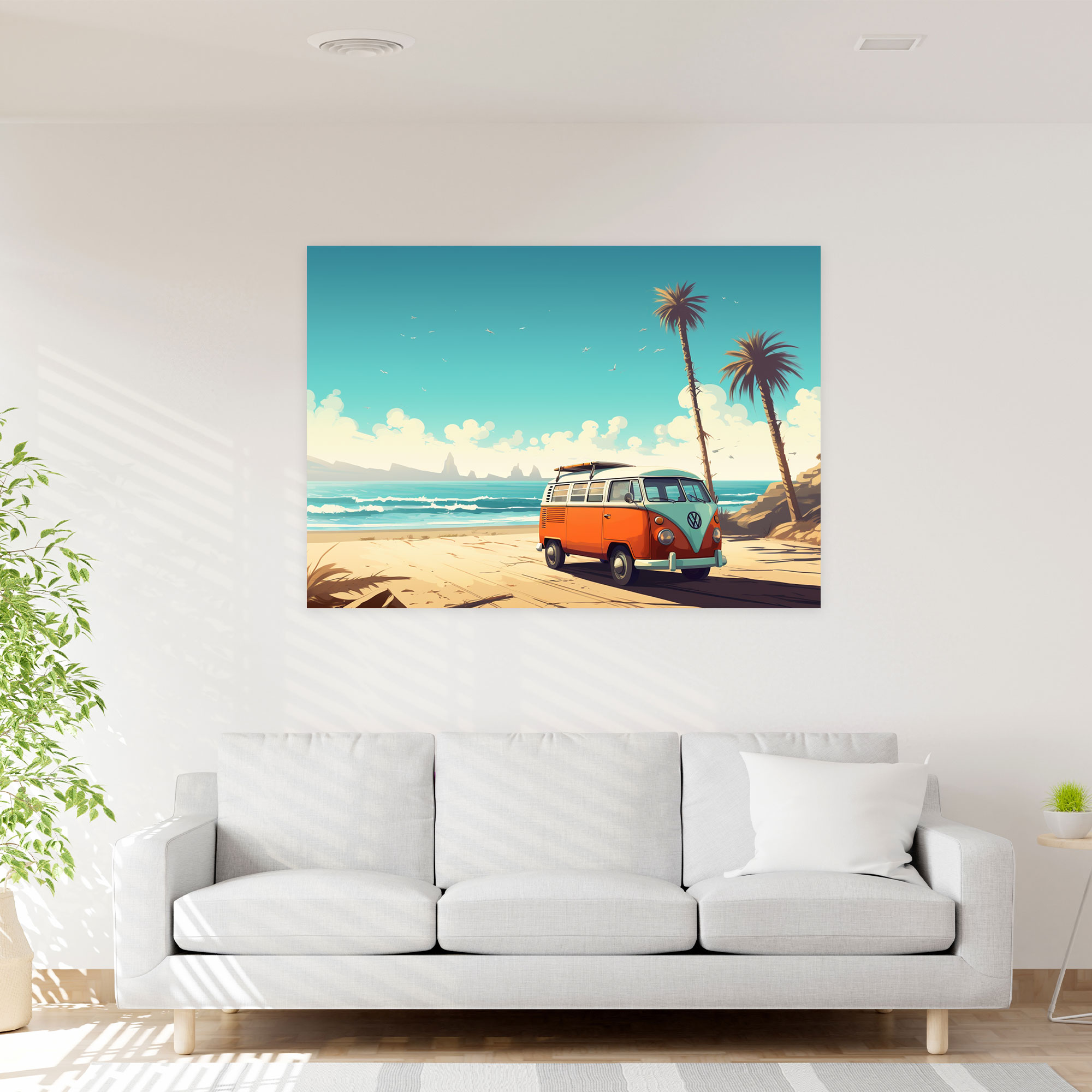 Vintage Surf Van Wall Decoration - Surf, Retro-Style Illustration, Beach, Surf