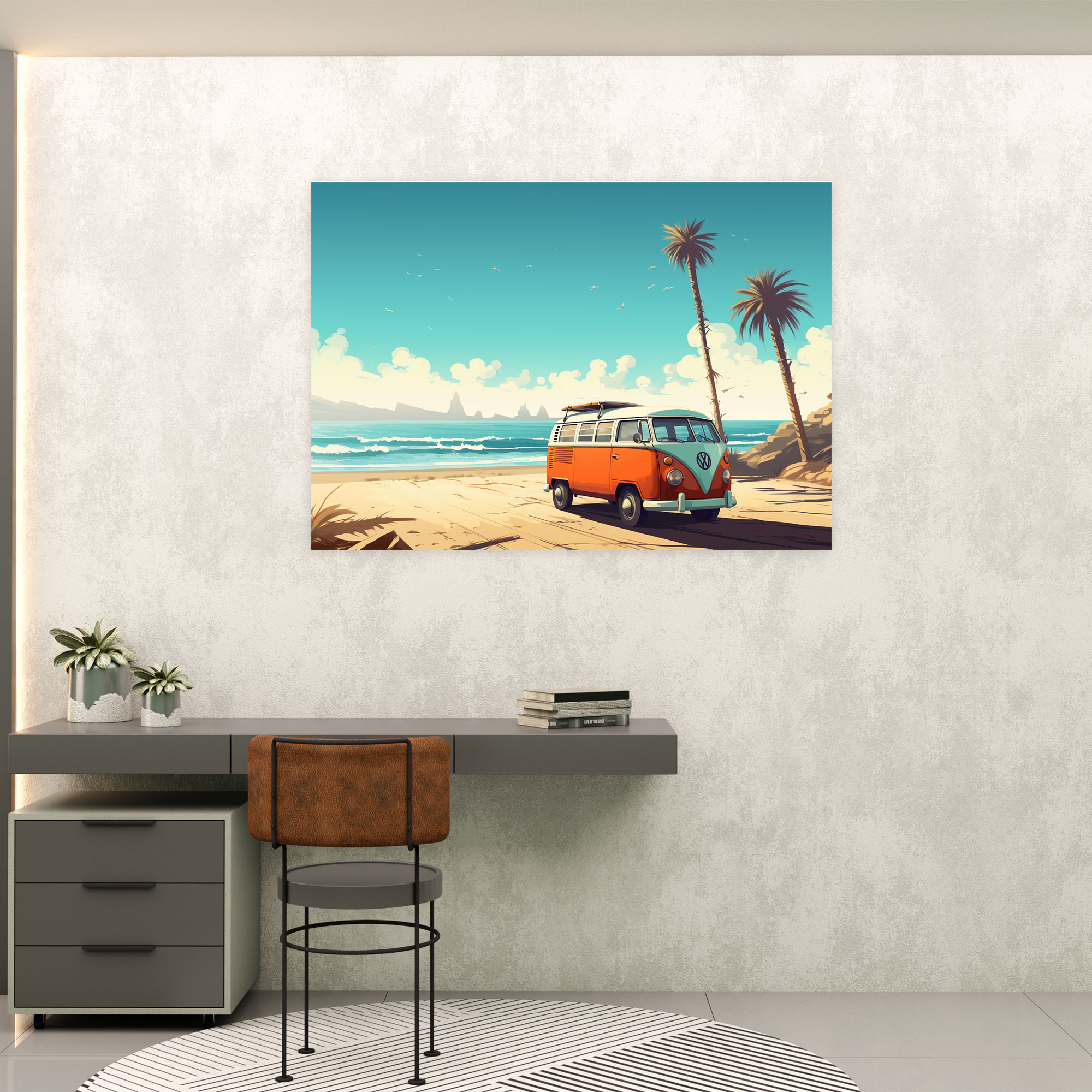 Vintage Surf Van Wall Decoration - Surf, Retro-Style Illustration, Beach, Surf
