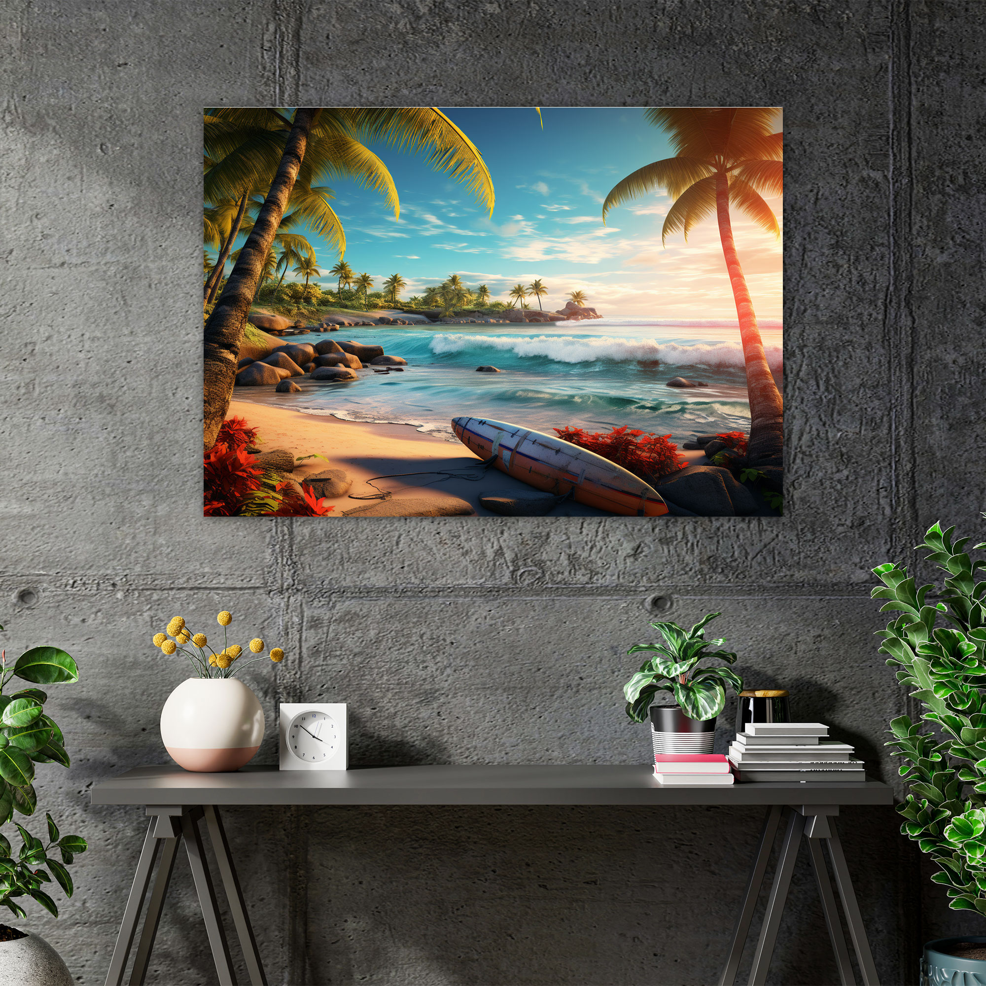 Tropical Surf Wall Art - Surf, Wall Decoration, Digital Artwork, Canvas Print