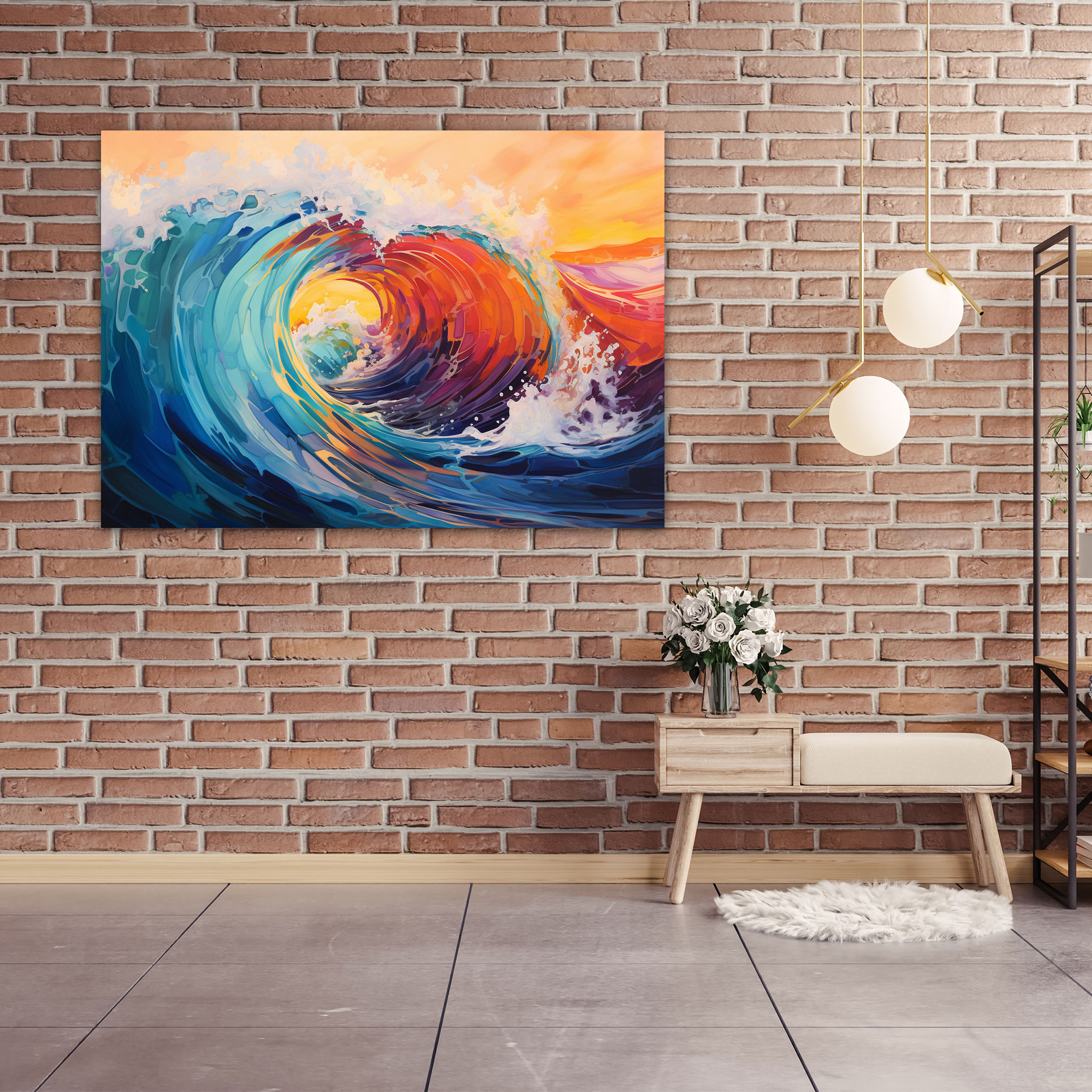 Surf Kanvas Tablo - Güneşli Gün Renkli Dalgalar Duvar Dekorasyonu