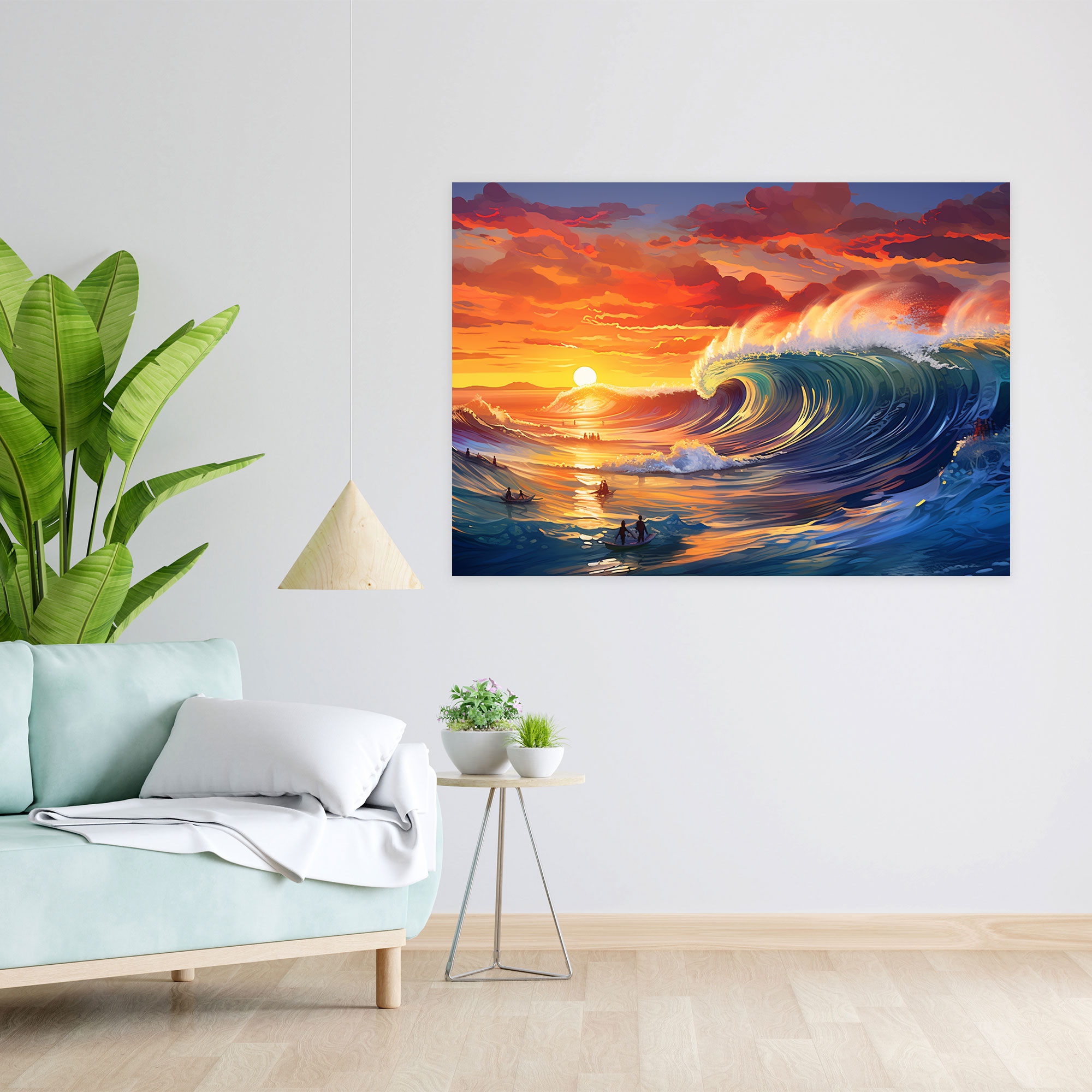 Surf Kanvas Tablo - Denizde Sörf Ev Dekorasyonu Canlı Deniz Manzarası Duvar Dekorasyonu