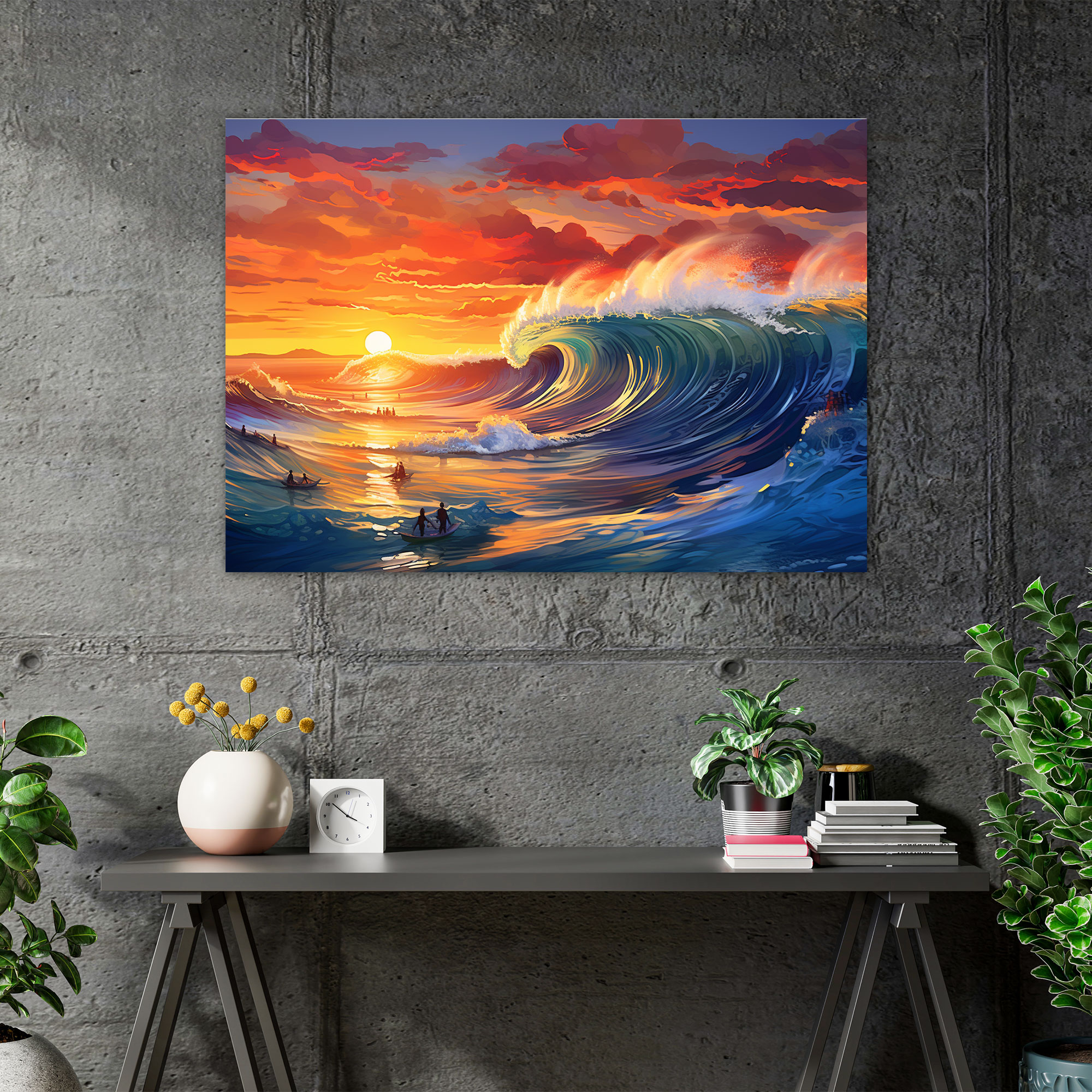 Surf Kanvas Tablo - Denizde Sörf Ev Dekorasyonu Canlı Deniz Manzarası Duvar Dekorasyonu