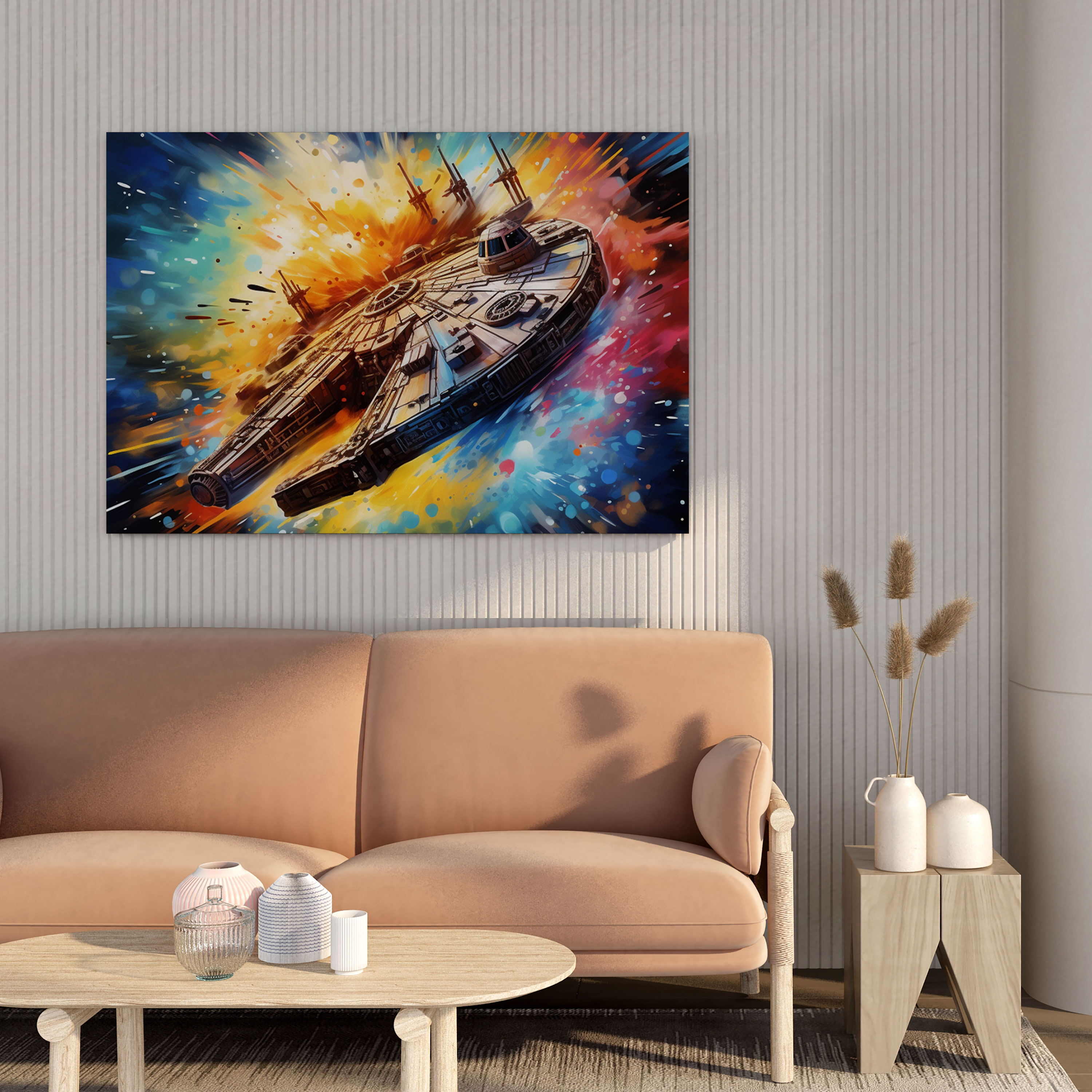 Star Wars Wall Art - Splash Art Millennium Falcon Canvas Print - Star Wars, Canvas, Home Decoration, Splash Art Painting