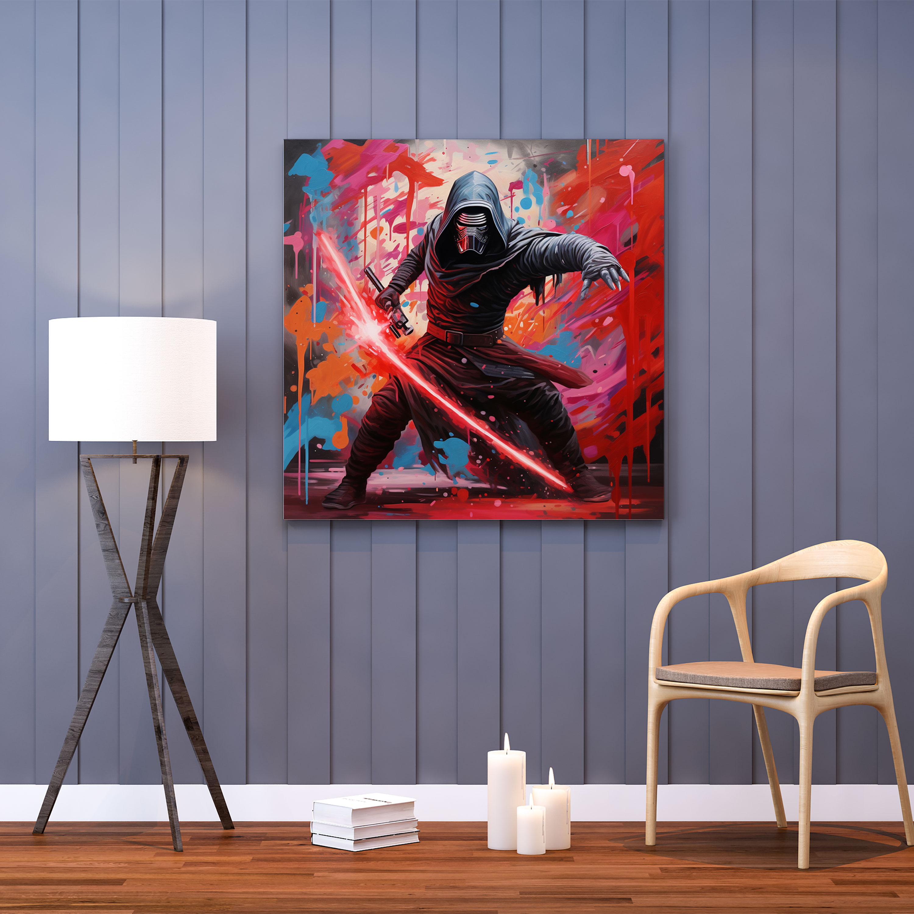 Star Wars Wall Decoration - Graffiti Kylo Ren Canvas Print - Star Wars, Battle Stance, Graffiti-Style Painting, Wall Art