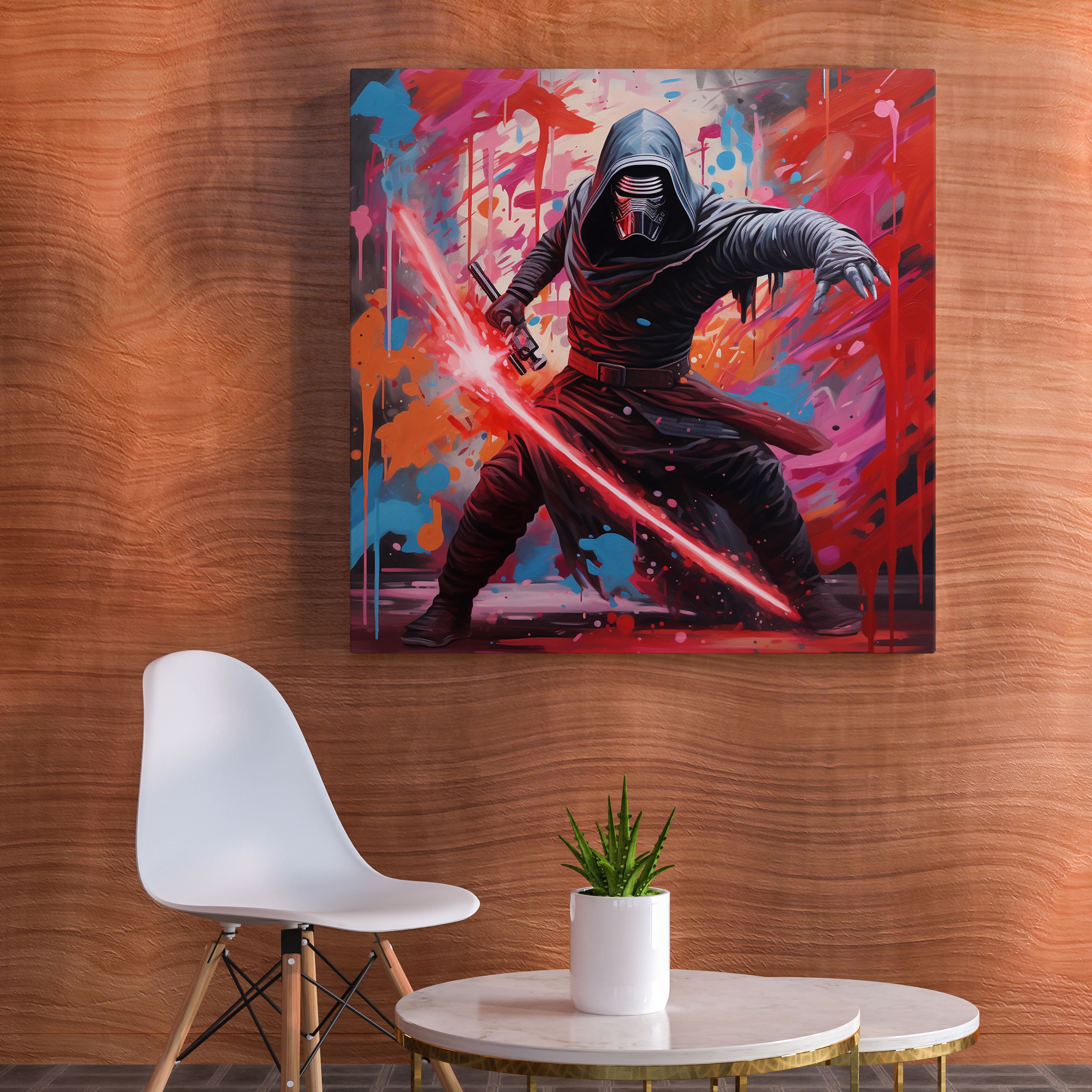 Star Wars Wall Decoration - Graffiti Kylo Ren Canvas Print - Star Wars, Battle Stance, Graffiti-Style Painting, Wall Art