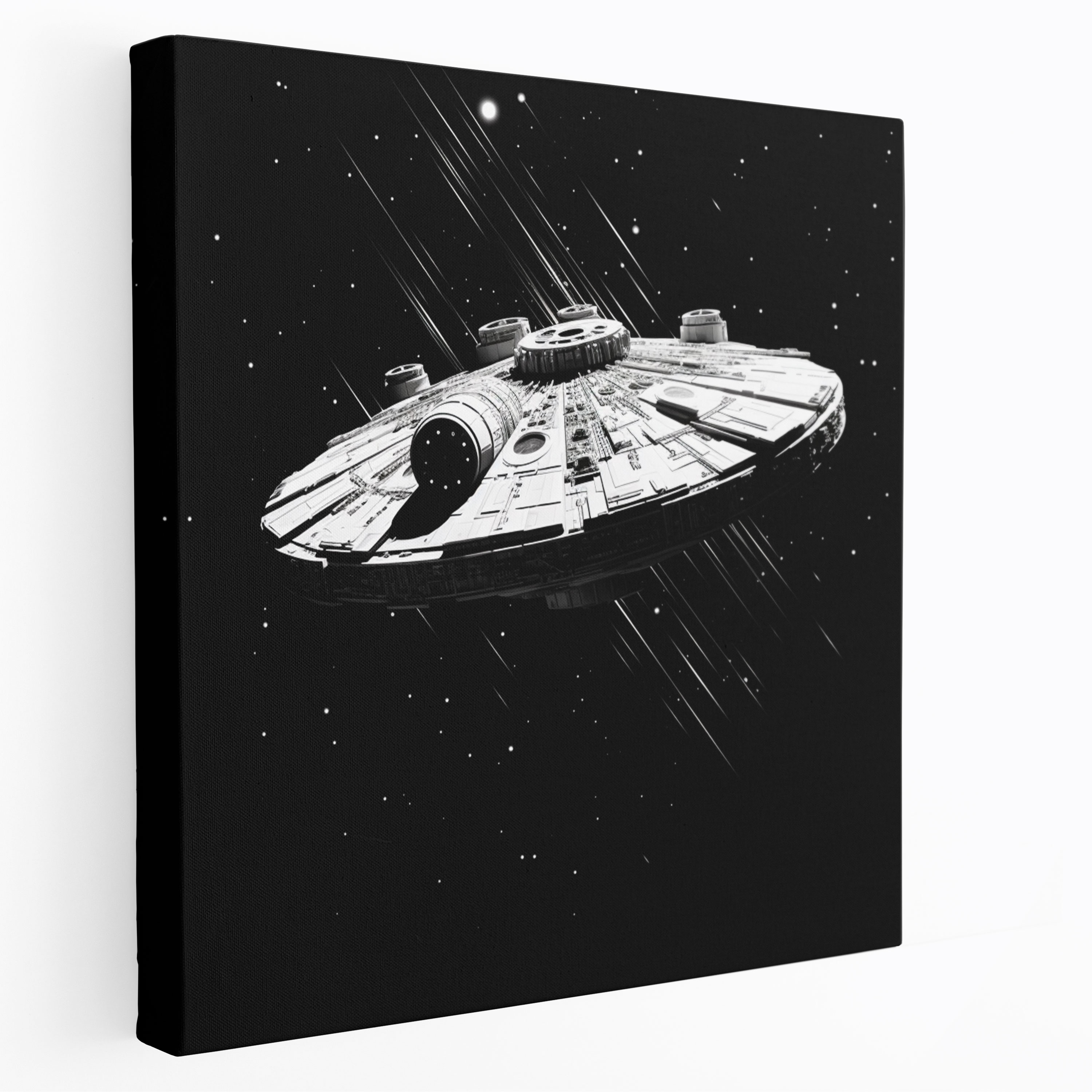 Star Wars Wall Art - Millennium Falcon In Black And White - Star Wars, Wall Art, Minimalistic, Digital Illustration