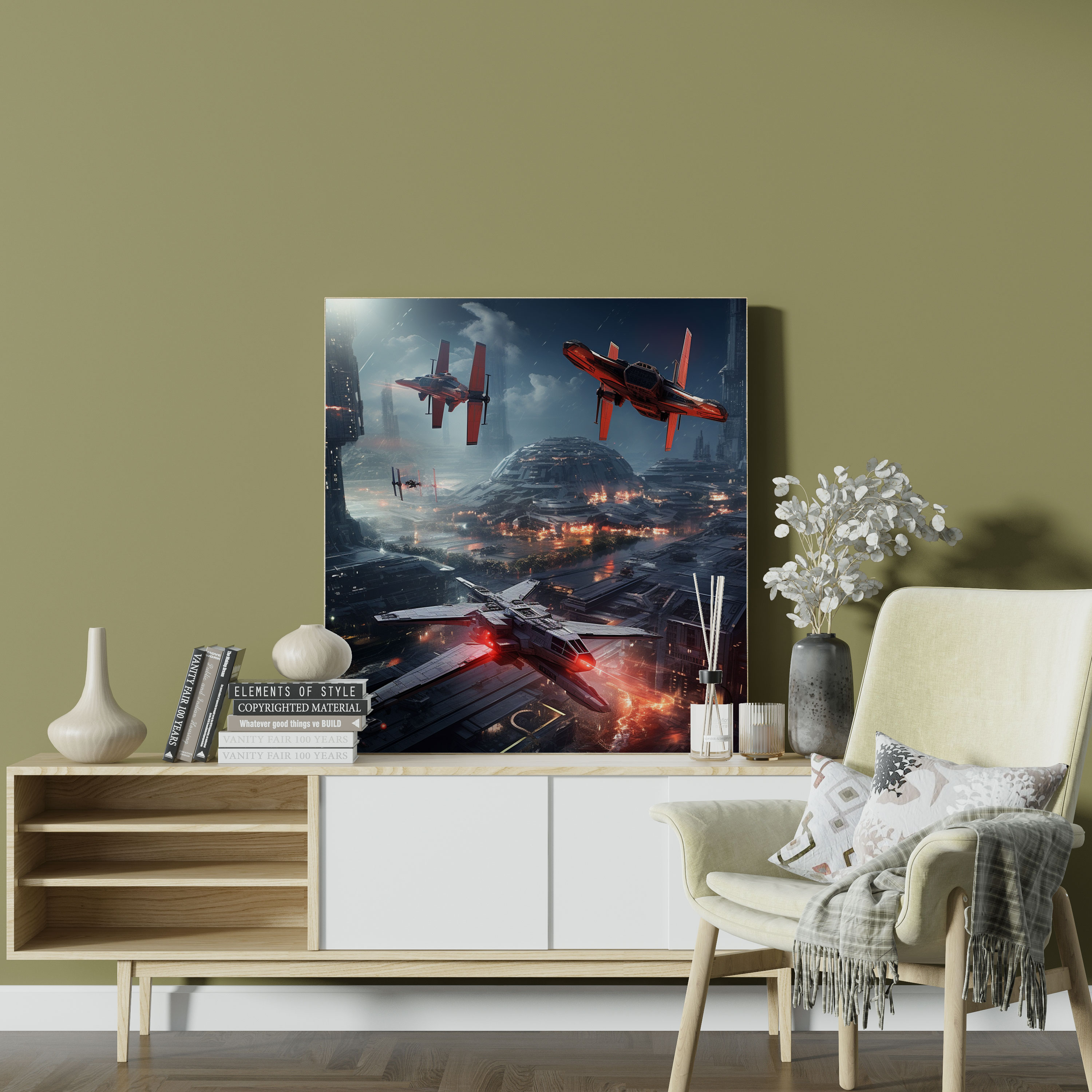 Star Wars Canvas Print - Futuristic Battle Cityscape - Star Wars, Star Wars, Sci-Fi Inspired, Tie Fighters