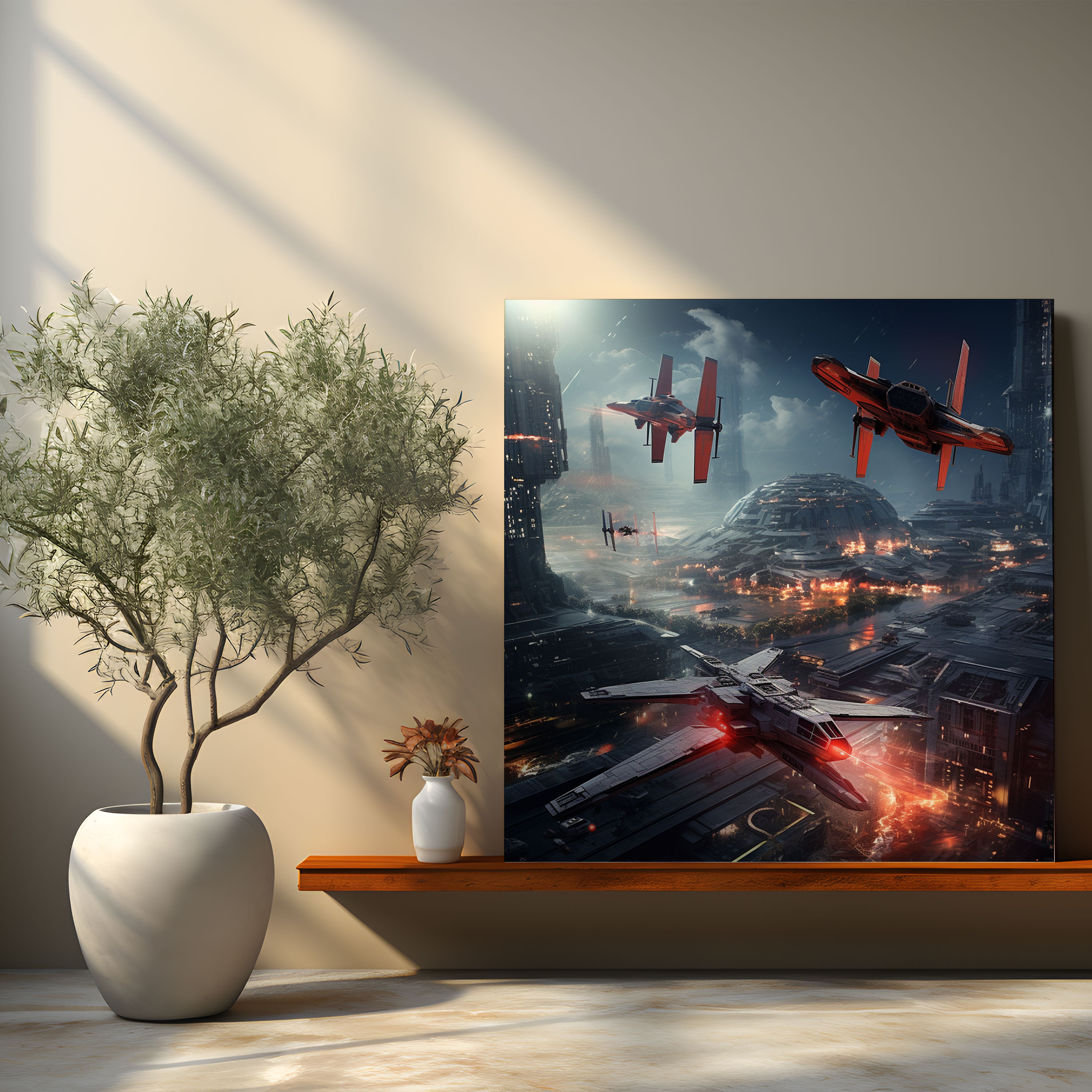 Star Wars Canvas Print - Futuristic Battle Cityscape - Star Wars, Star Wars, Sci-Fi Inspired, Tie Fighters