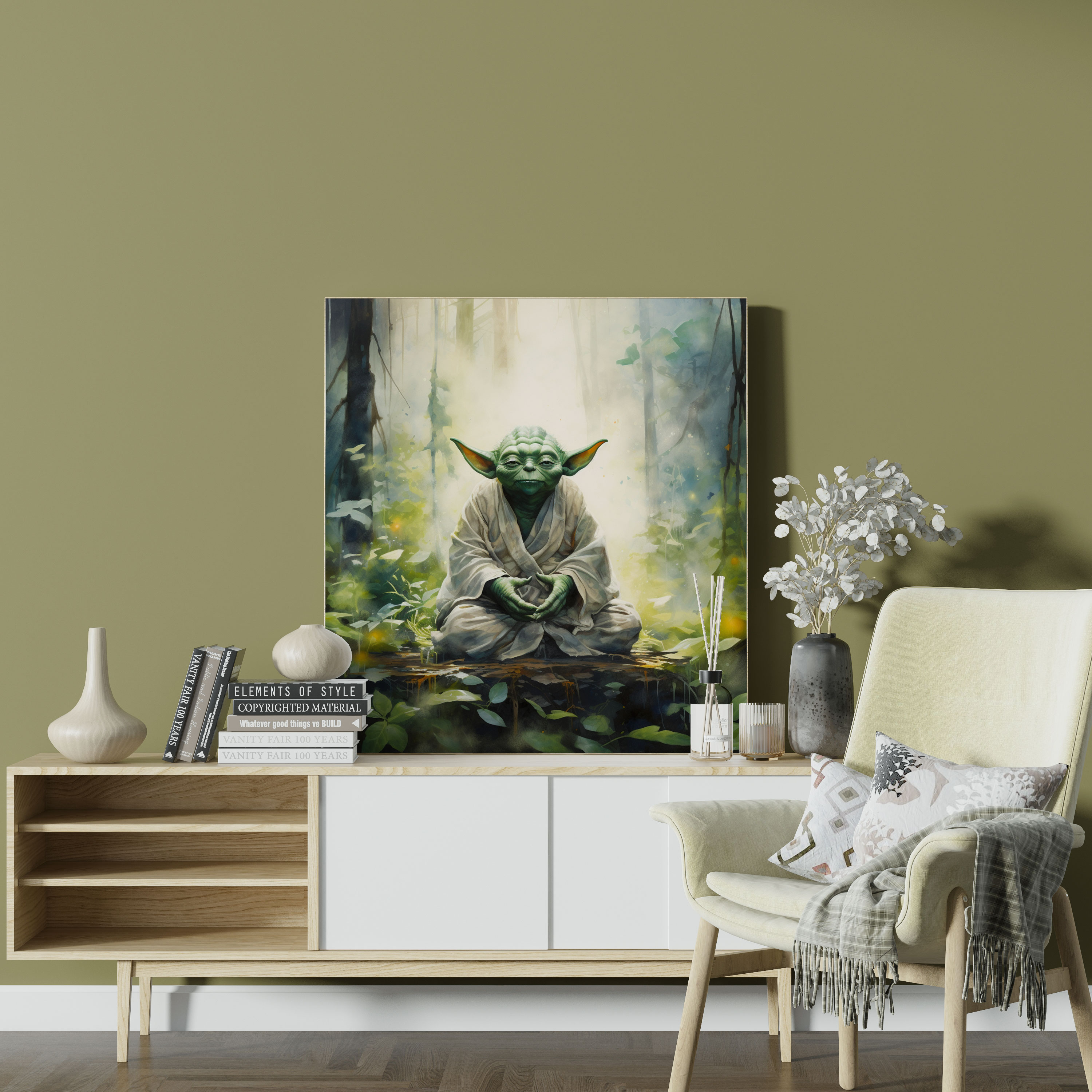 Star Wars Wall Art - Watercolor Yoda Canvas Print - Star Wars, Canvas, Wall Decoration, Star Wars