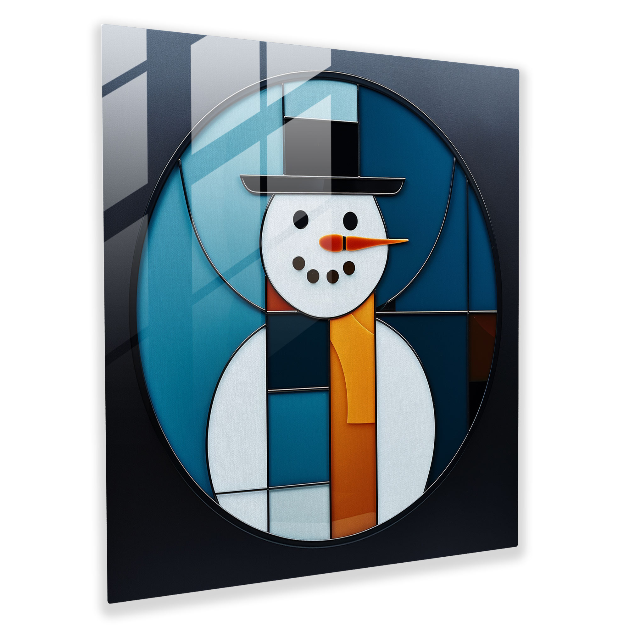 Snowman Glass Wall Art - Snowman, Minimalist, Modern Art, Glass Art