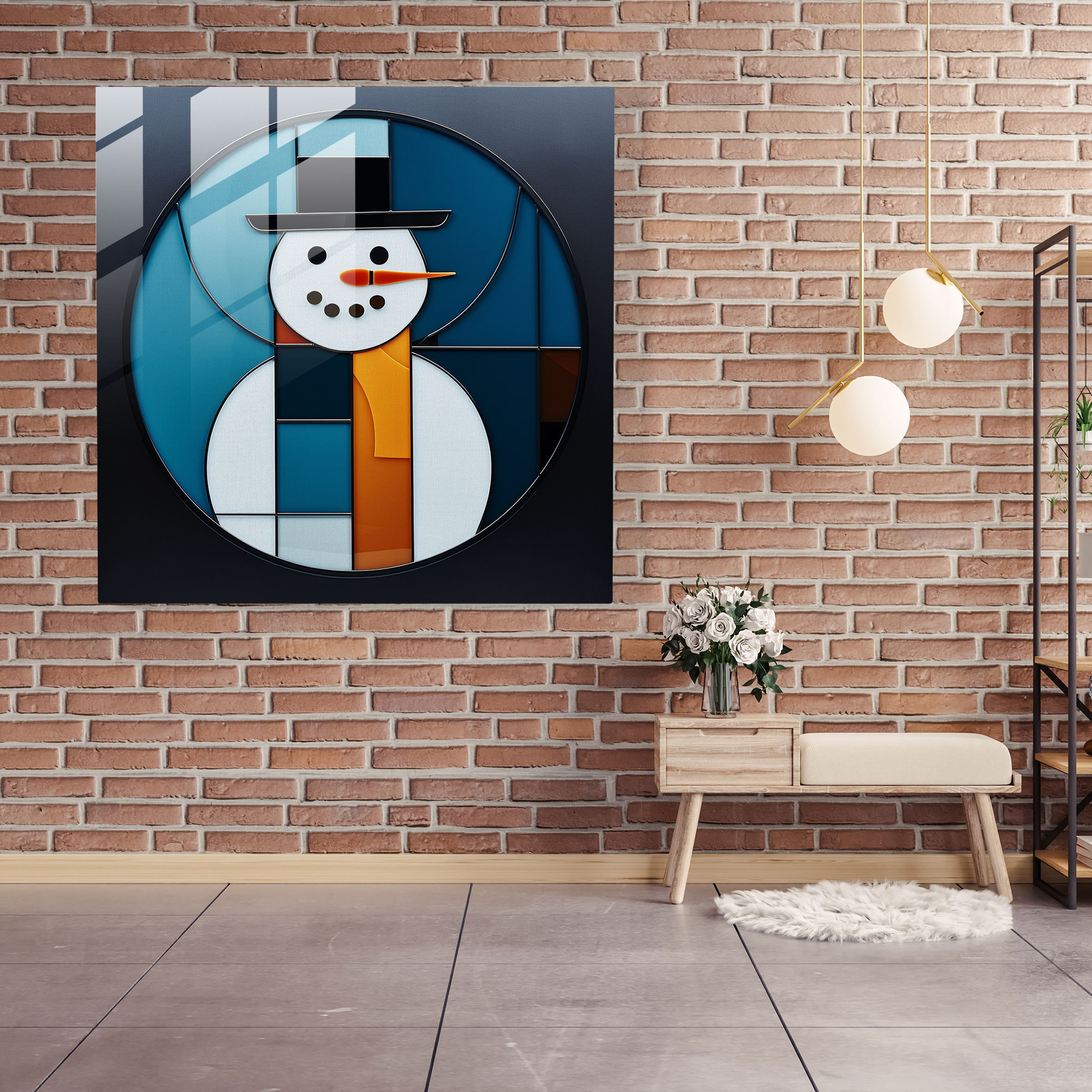Snowman Glass Wall Art - Snowman, Minimalist, Modern Art, Glass Art