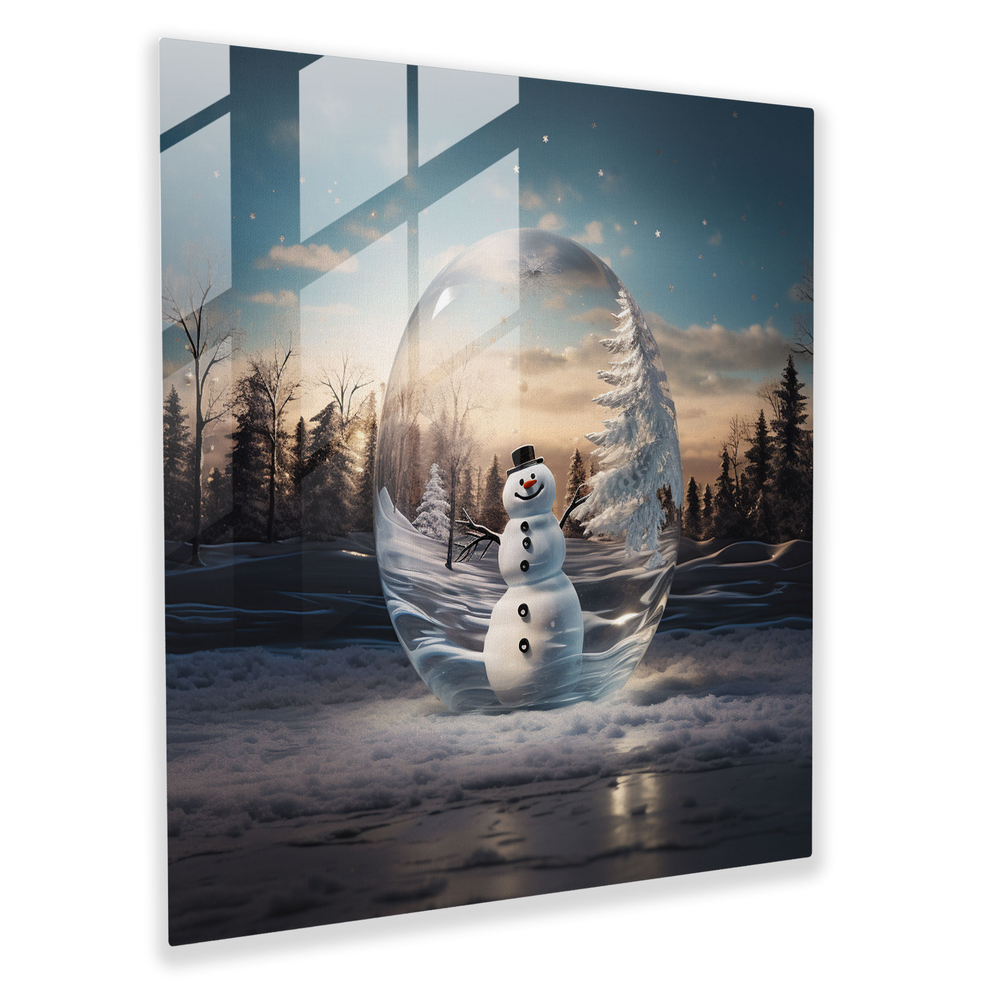Elegant Snowman Glass Print - Snowman, Snowman, Wall Decoration, Snowy Landscape