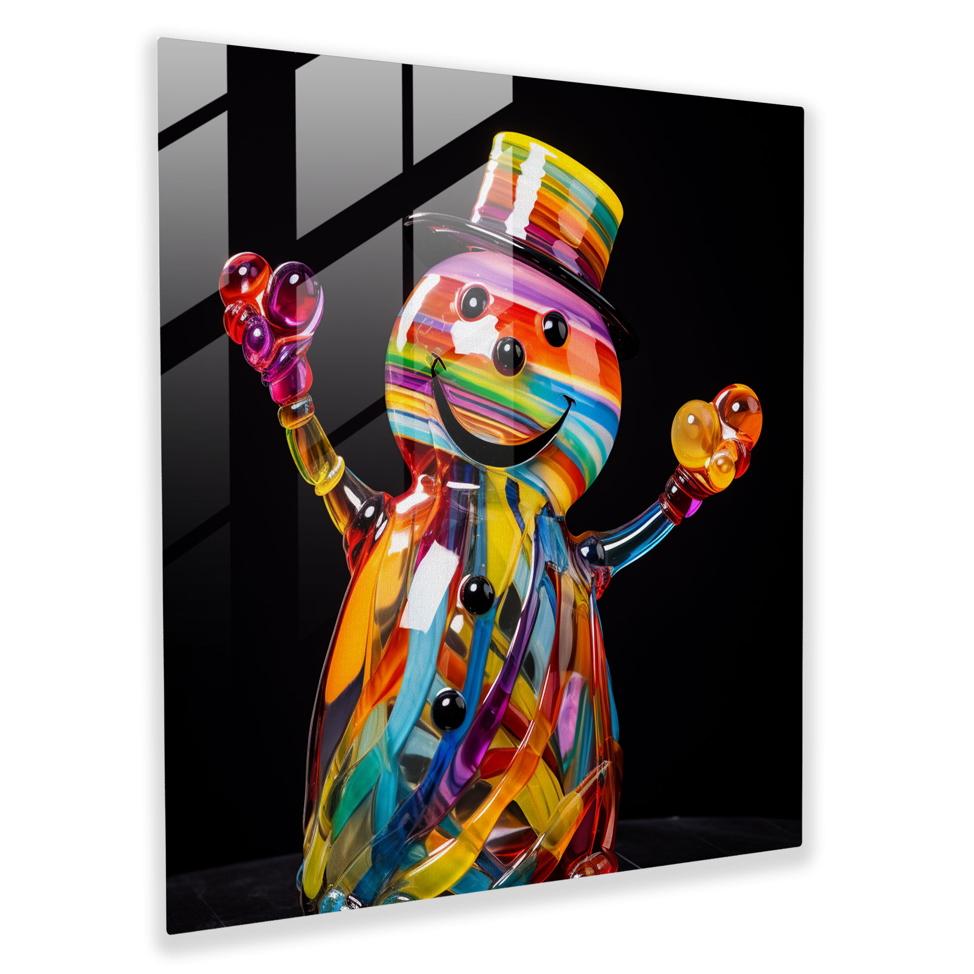 Colorful Snowman Glass Art - Snowman, Glass Wall Art, Vibrant Energy, Home Decoration