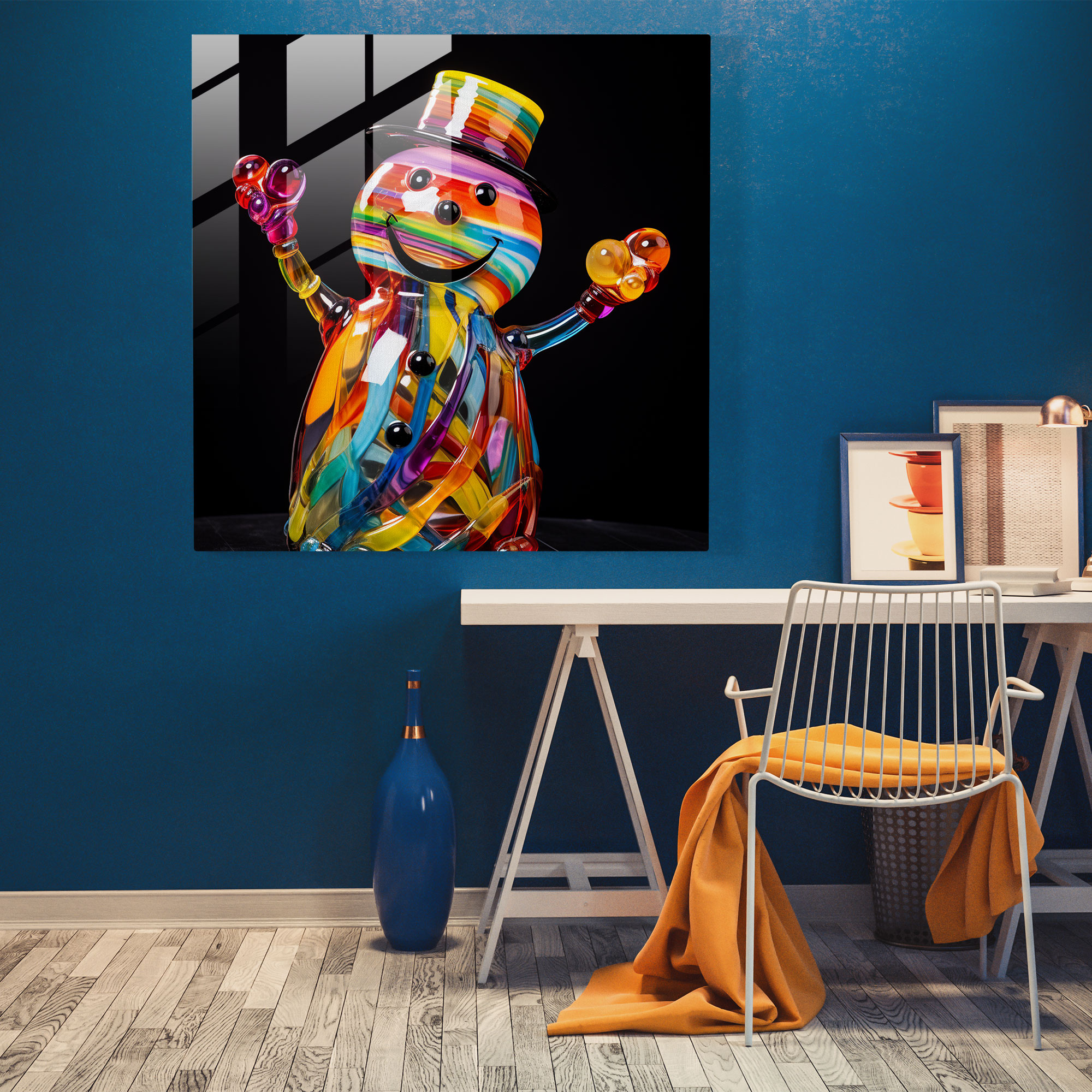 Colorful Snowman Glass Art - Snowman, Glass Wall Art, Vibrant Energy, Home Decoration