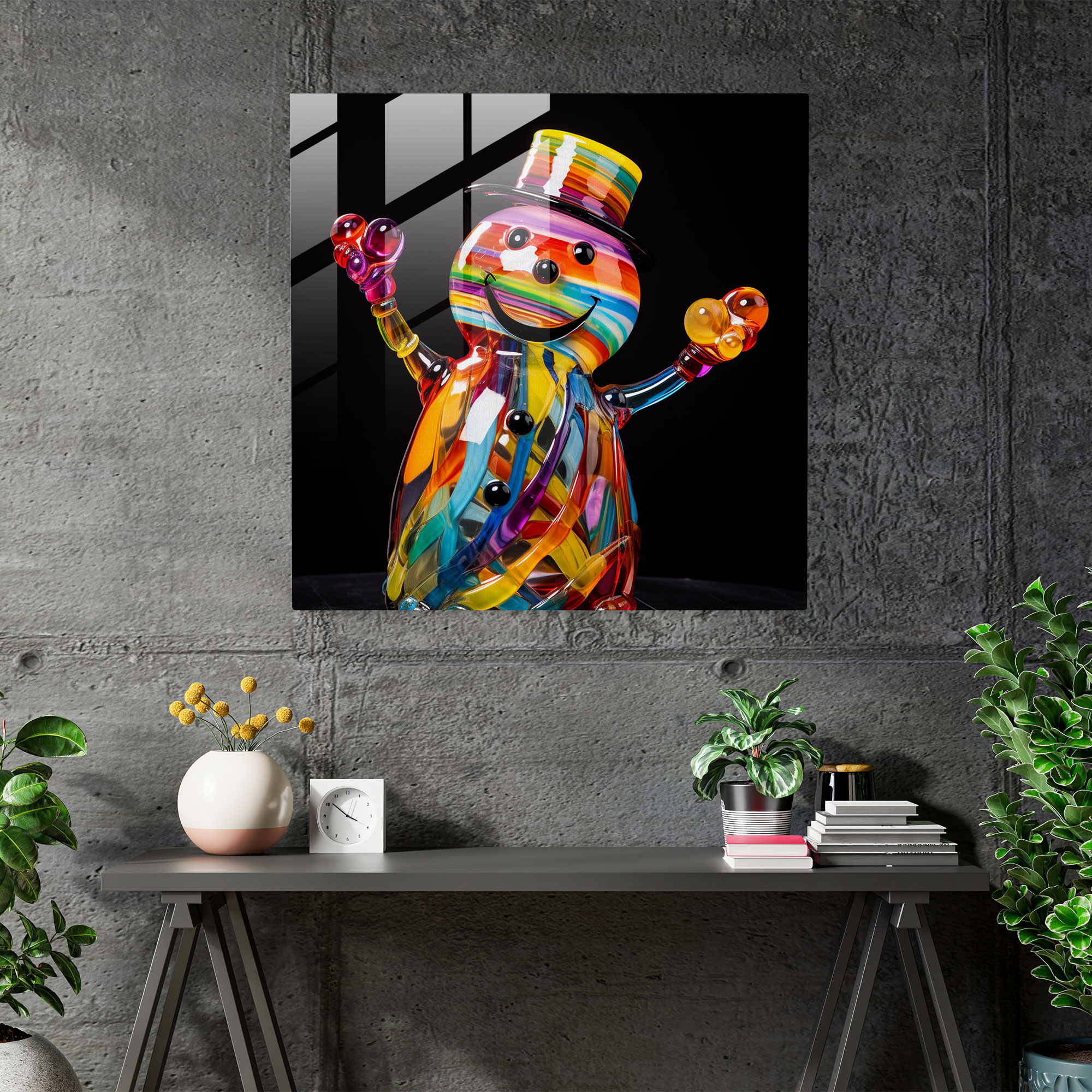 Colorful Snowman Glass Art - Snowman, Glass Wall Art, Vibrant Energy, Home Decoration