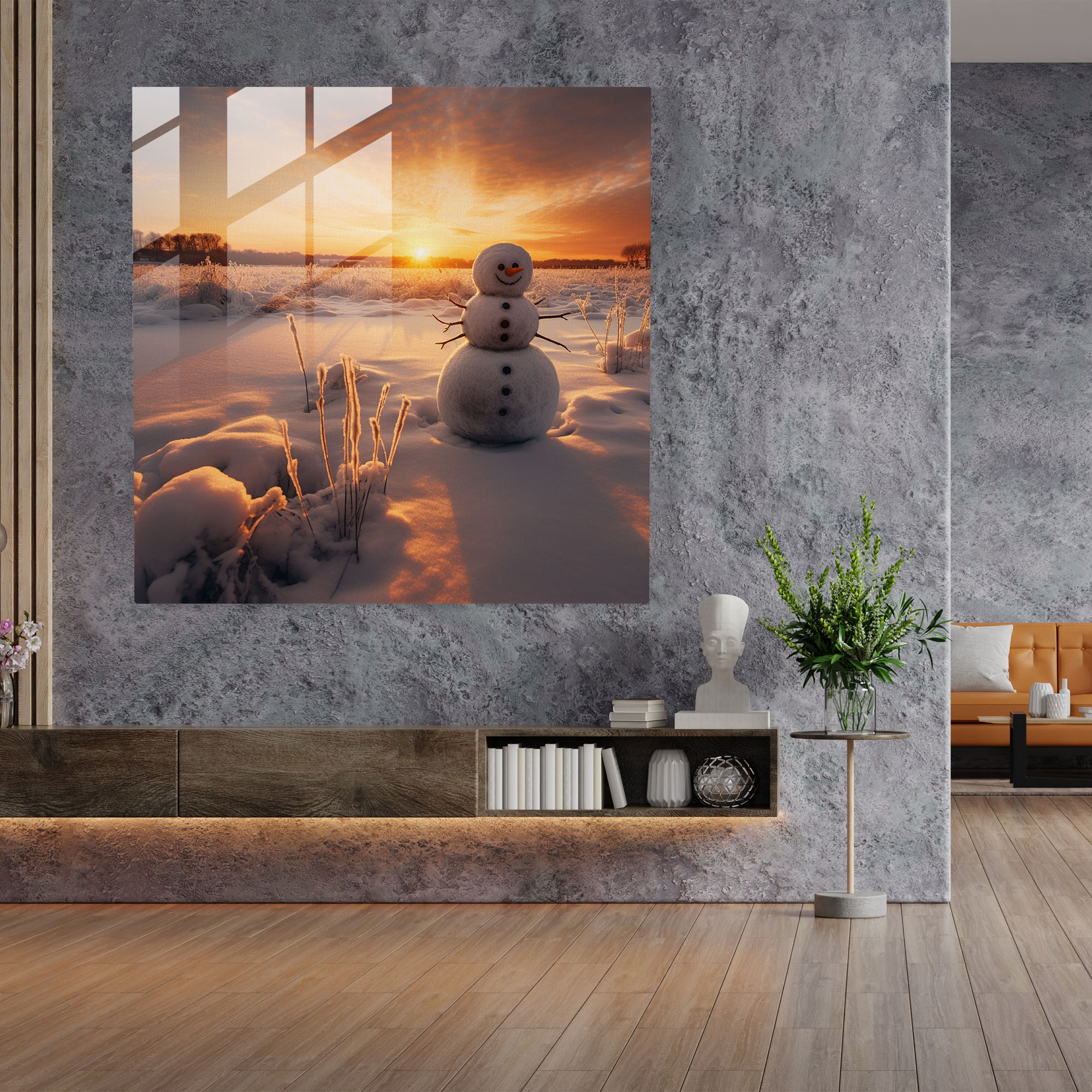 Snowman Glass Print - Snowman, Glass Art, Photograph, Home Decoration
