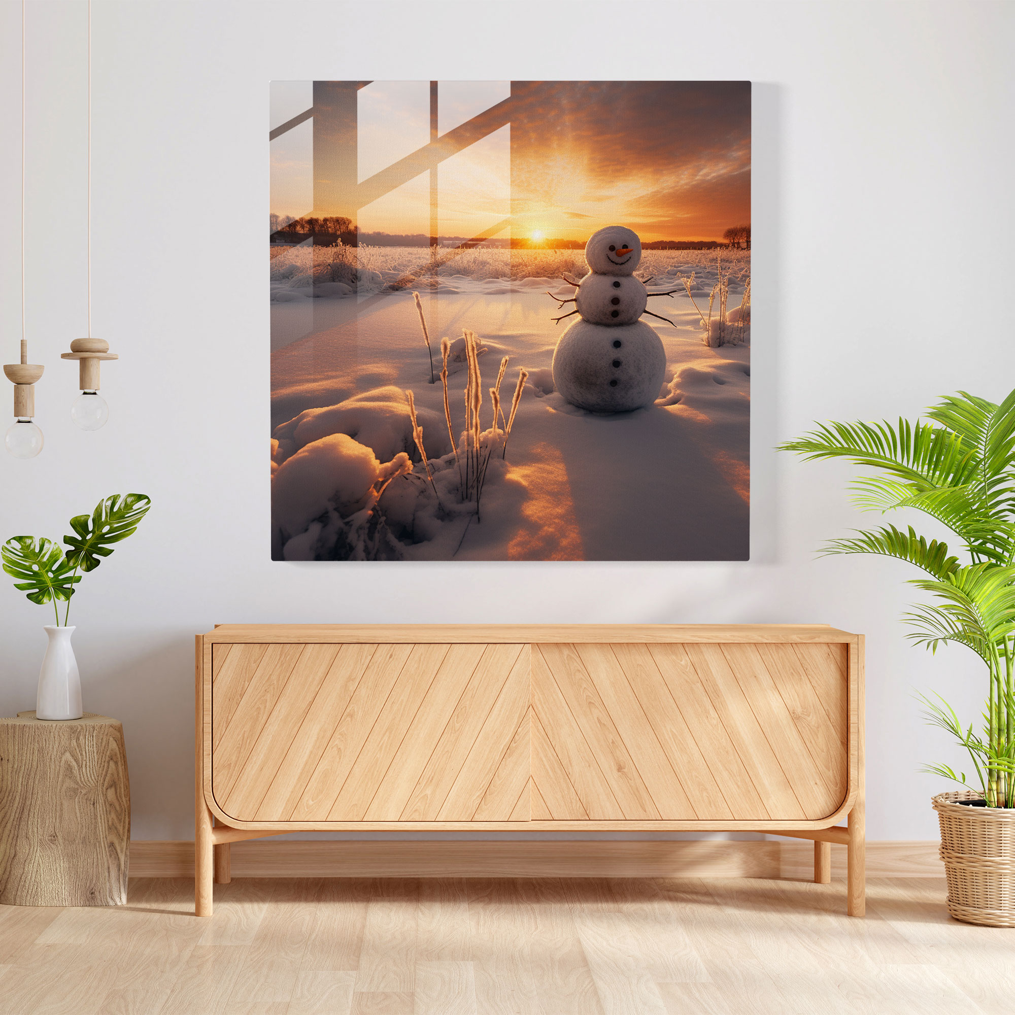 Snowman Glass Print - Snowman, Glass Art, Photograph, Home Decoration